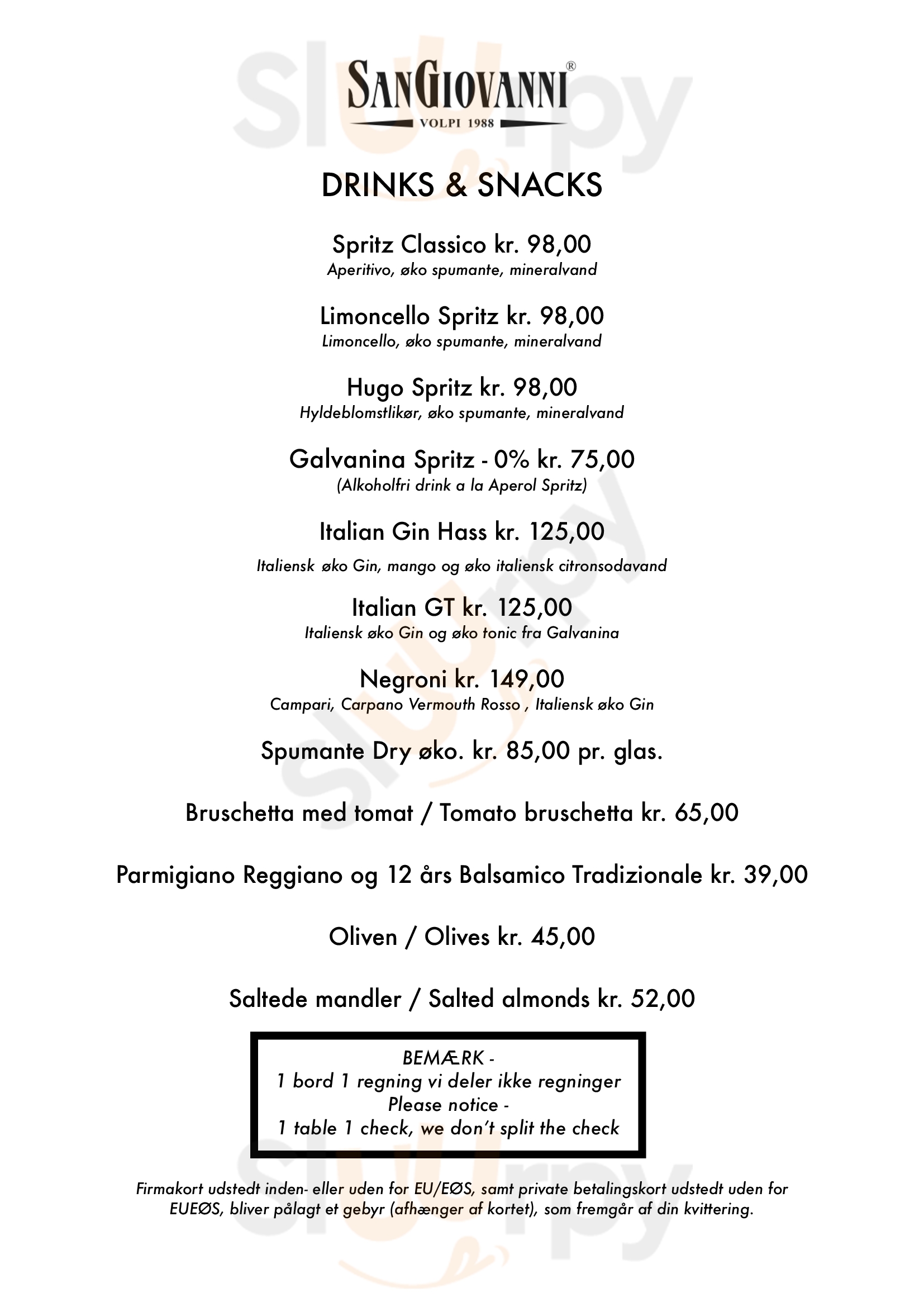 Sangiovanni Trattoria & Pizzeria Aalborg Menu - 1