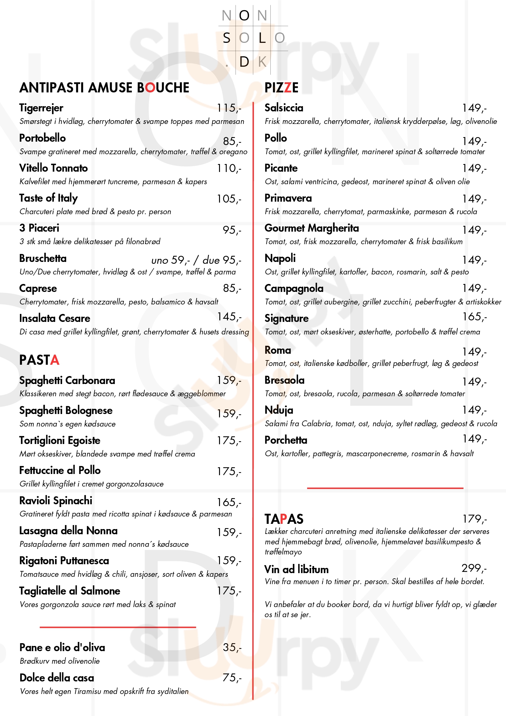 Non Solo Trattoria Frederiksberg Menu - 1