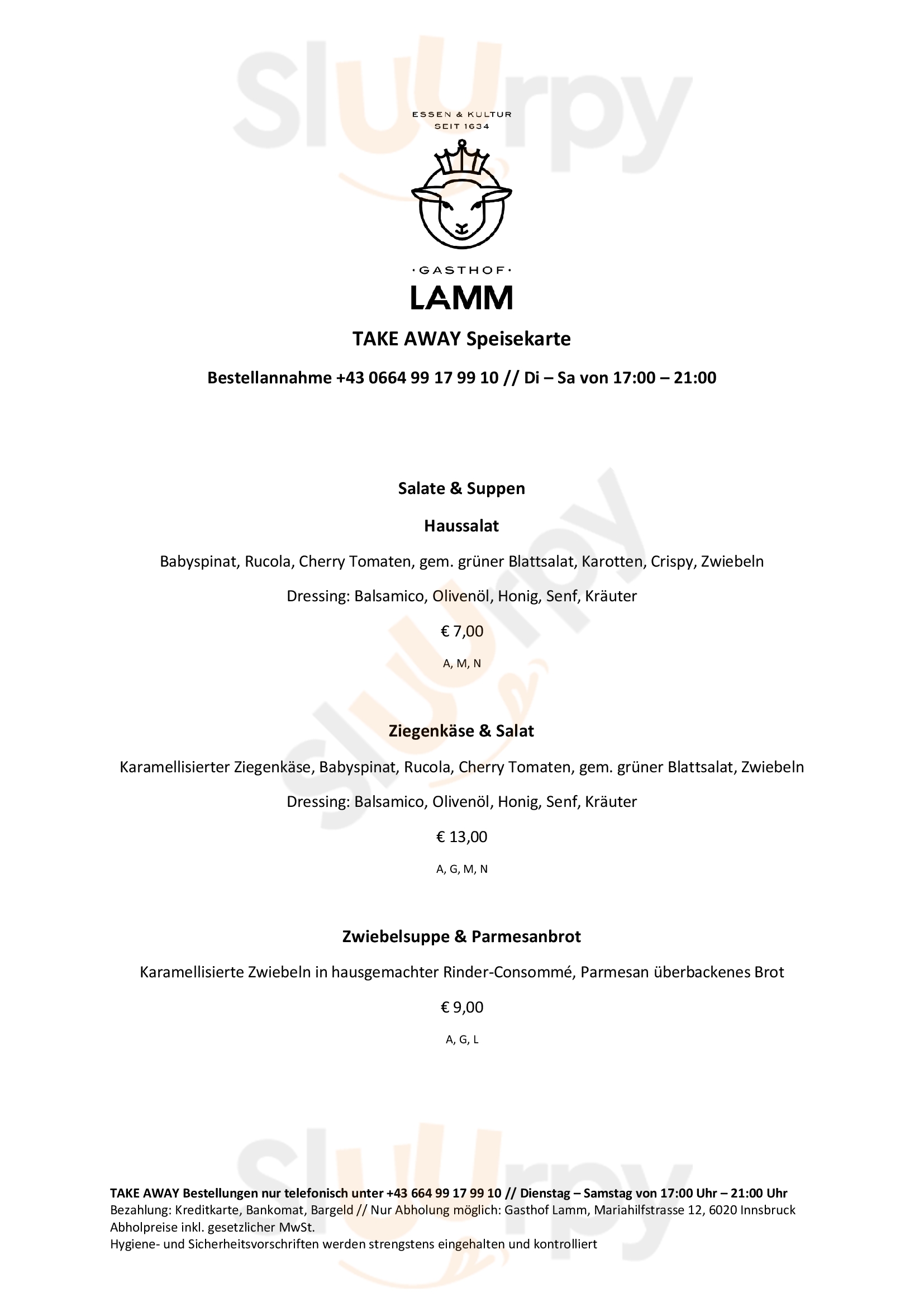 Lamm Lounge & Restaurant Innsbruck Menu - 1