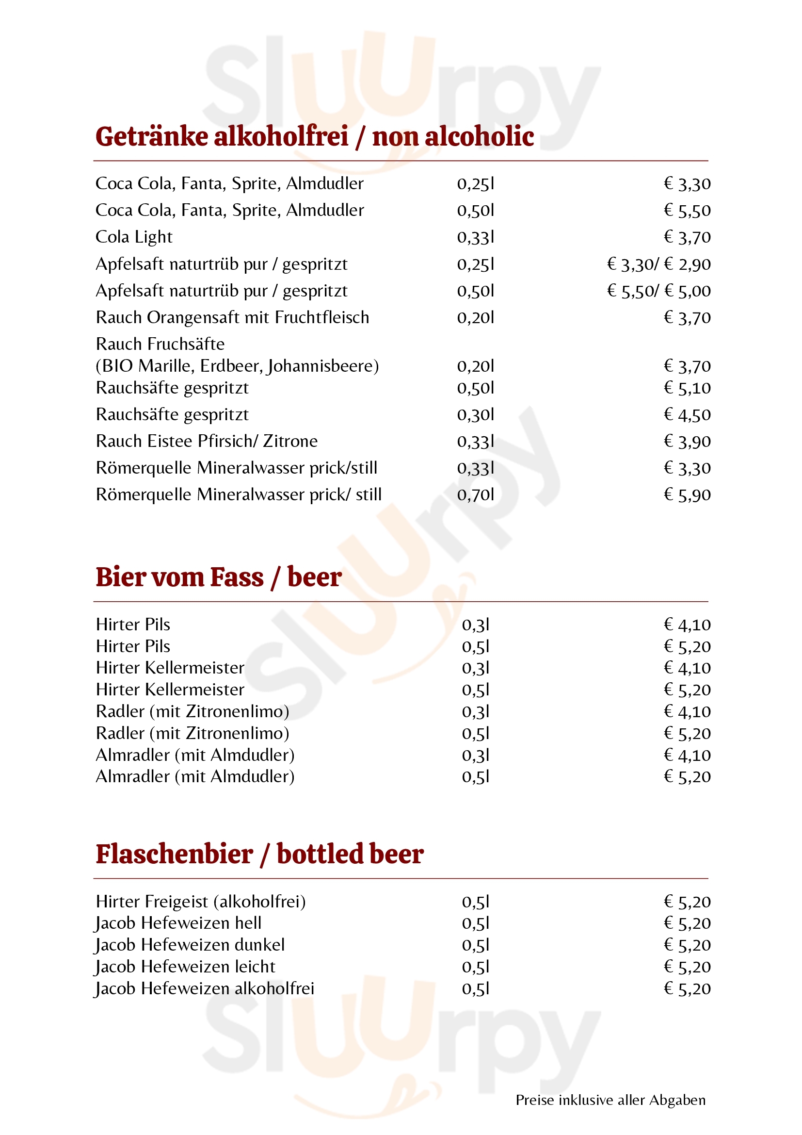 Berghof Villach Menu - 1