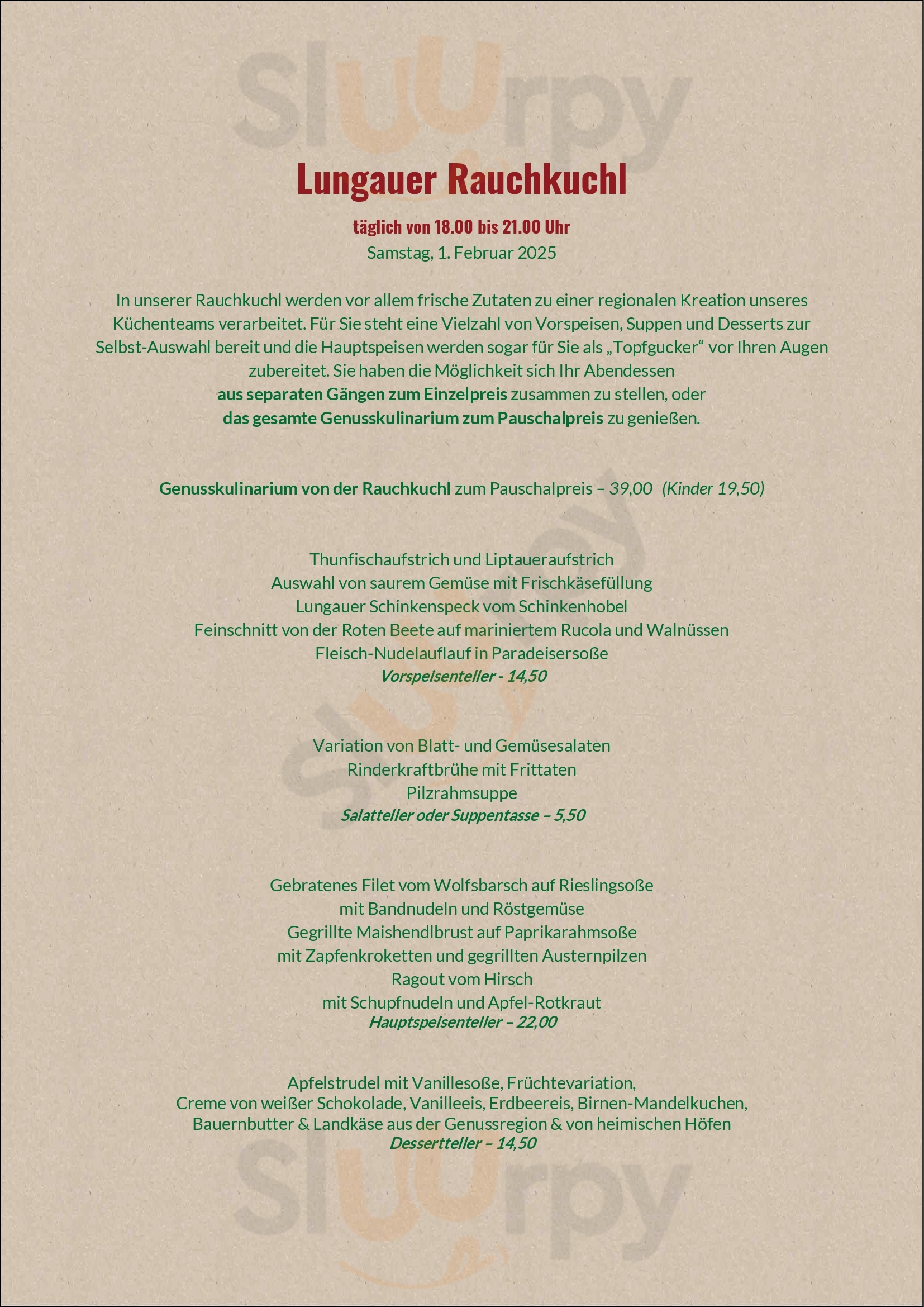 Main Menu - Lungauer Stub'n Im Hotel Wastlwirt