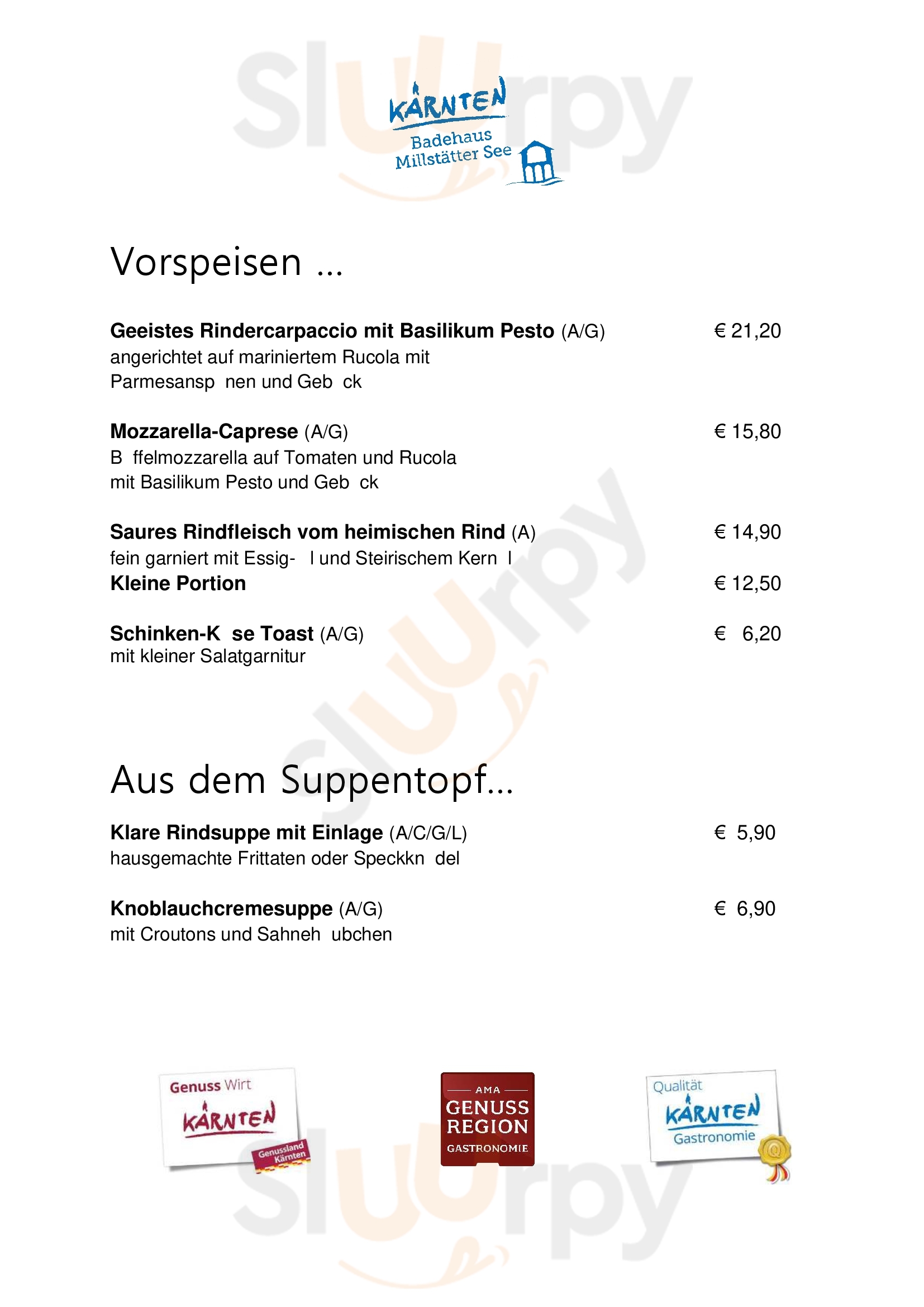 Badehaus Millstatter See Millstatt Menu - 1