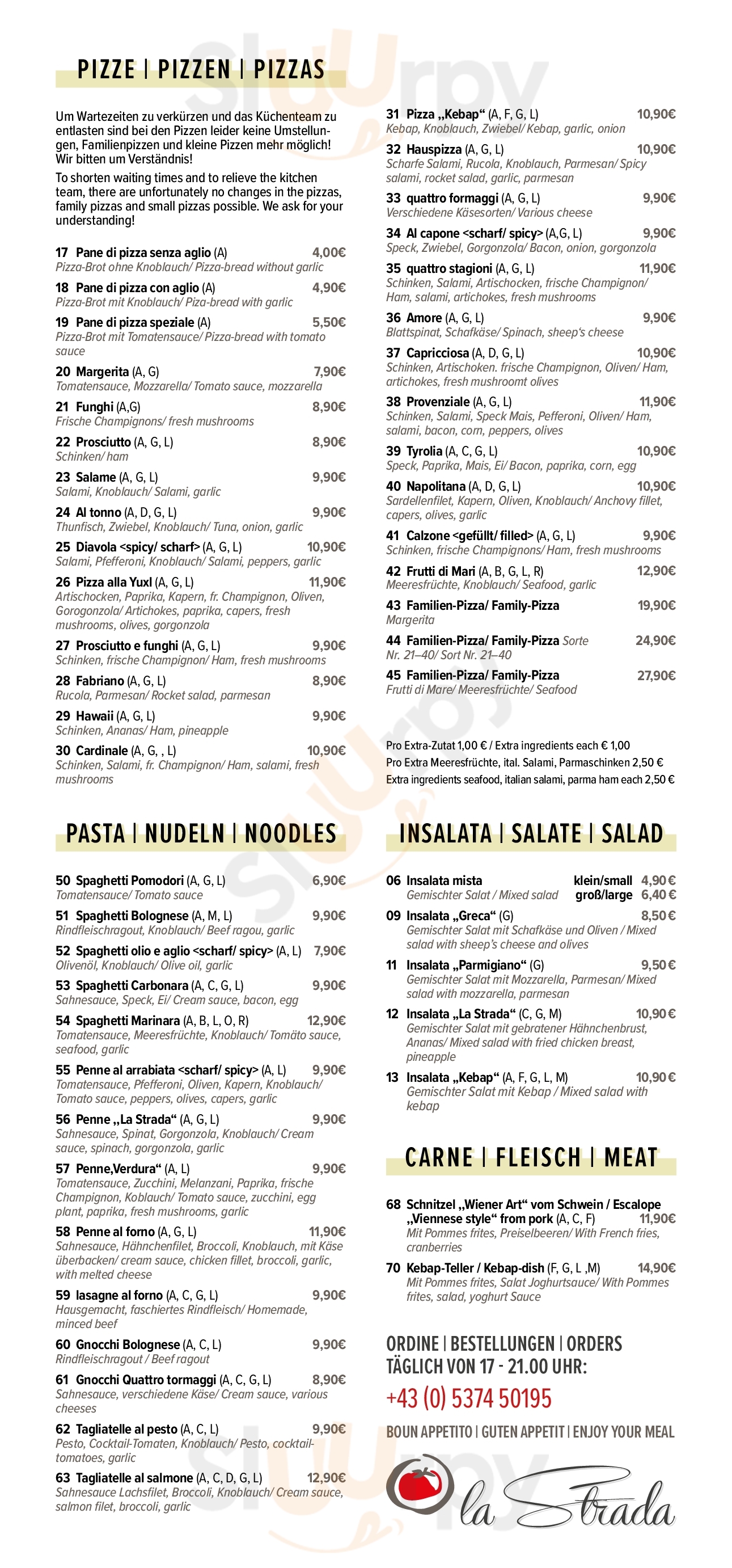 Pizzeria La Strada Walchsee Menu - 1