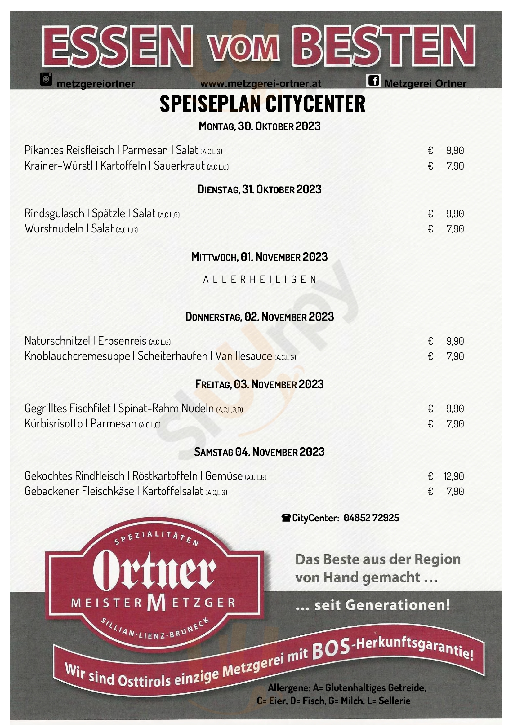 Ortner - Meister Metzger Lienz Menu - 1