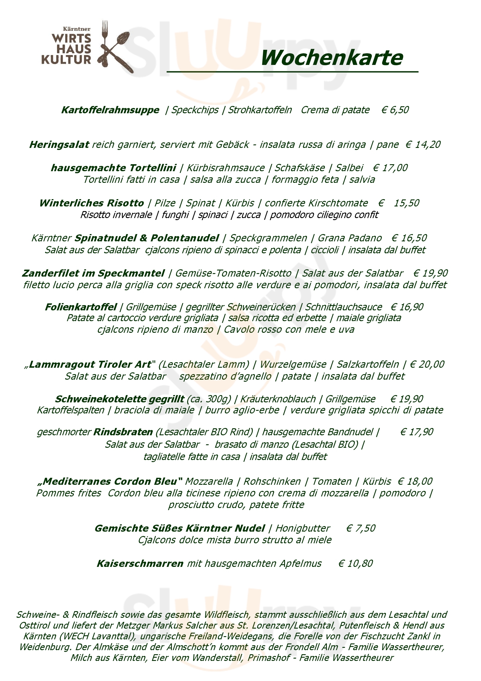 Landgasthof Pfeffermühle Kötschach-Mauthen Menu - 1