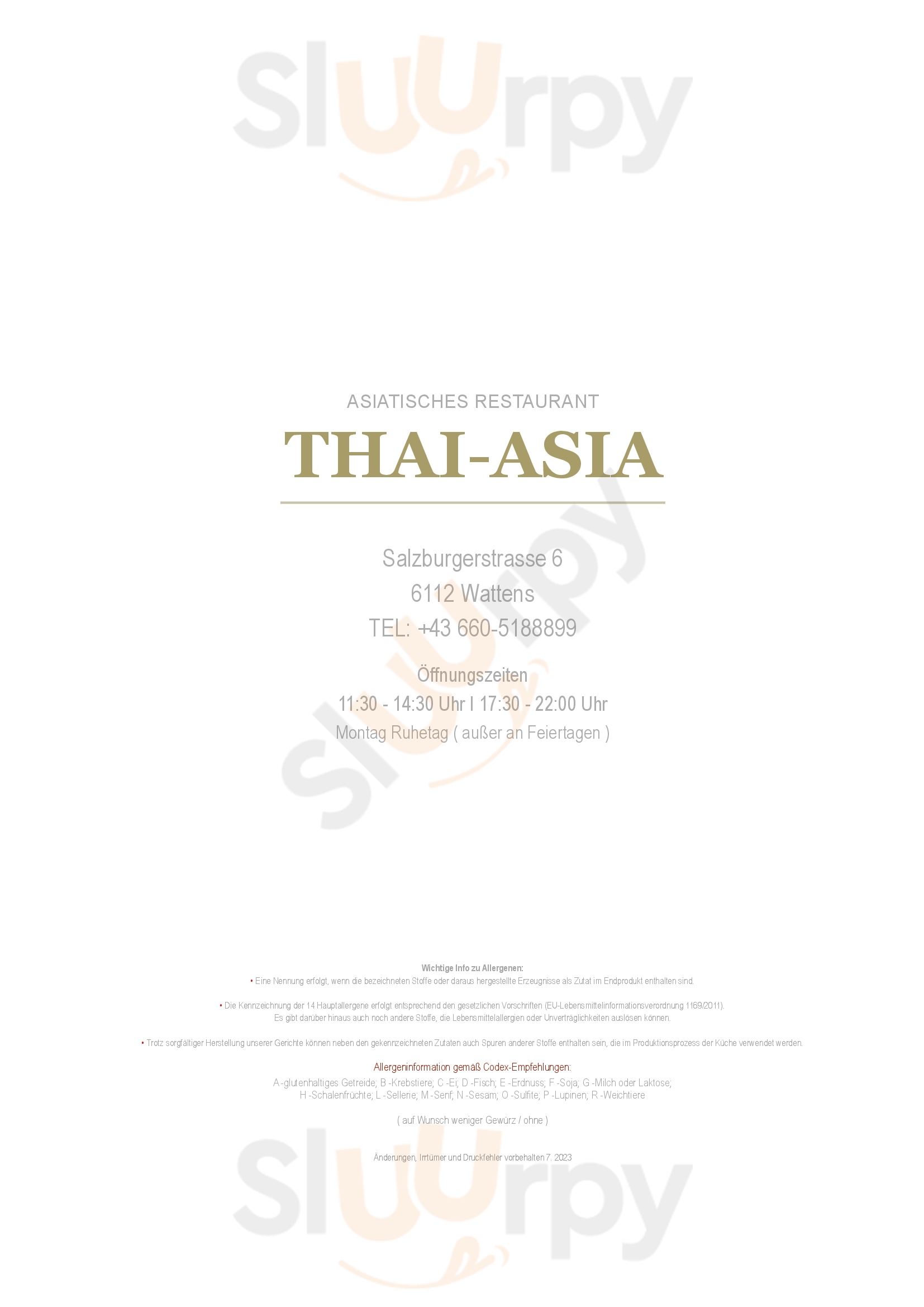 Thai - Asia Wattens Menu - 1