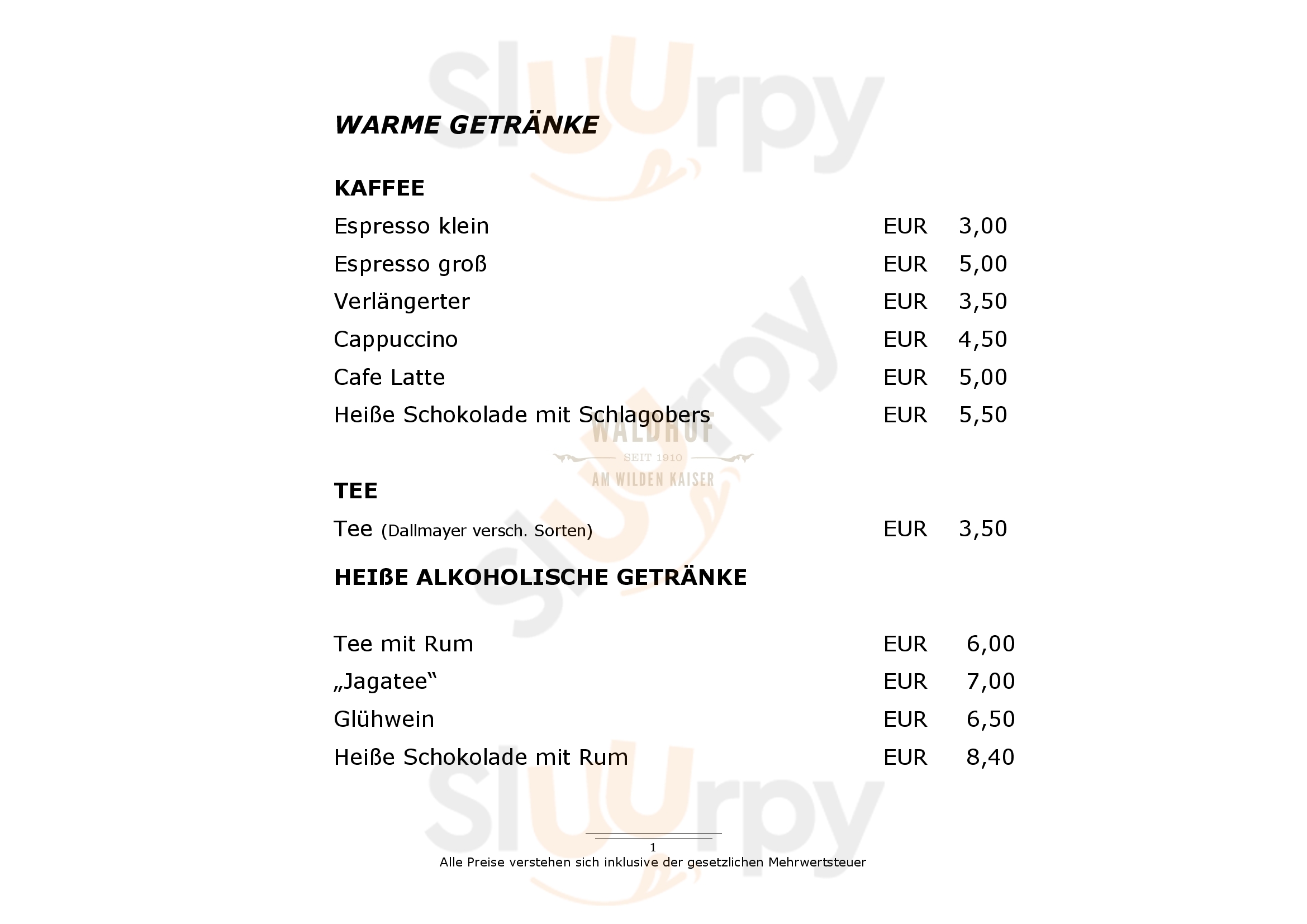 Waldhof Alm Scheffau am Wilden Kaiser Menu - 1