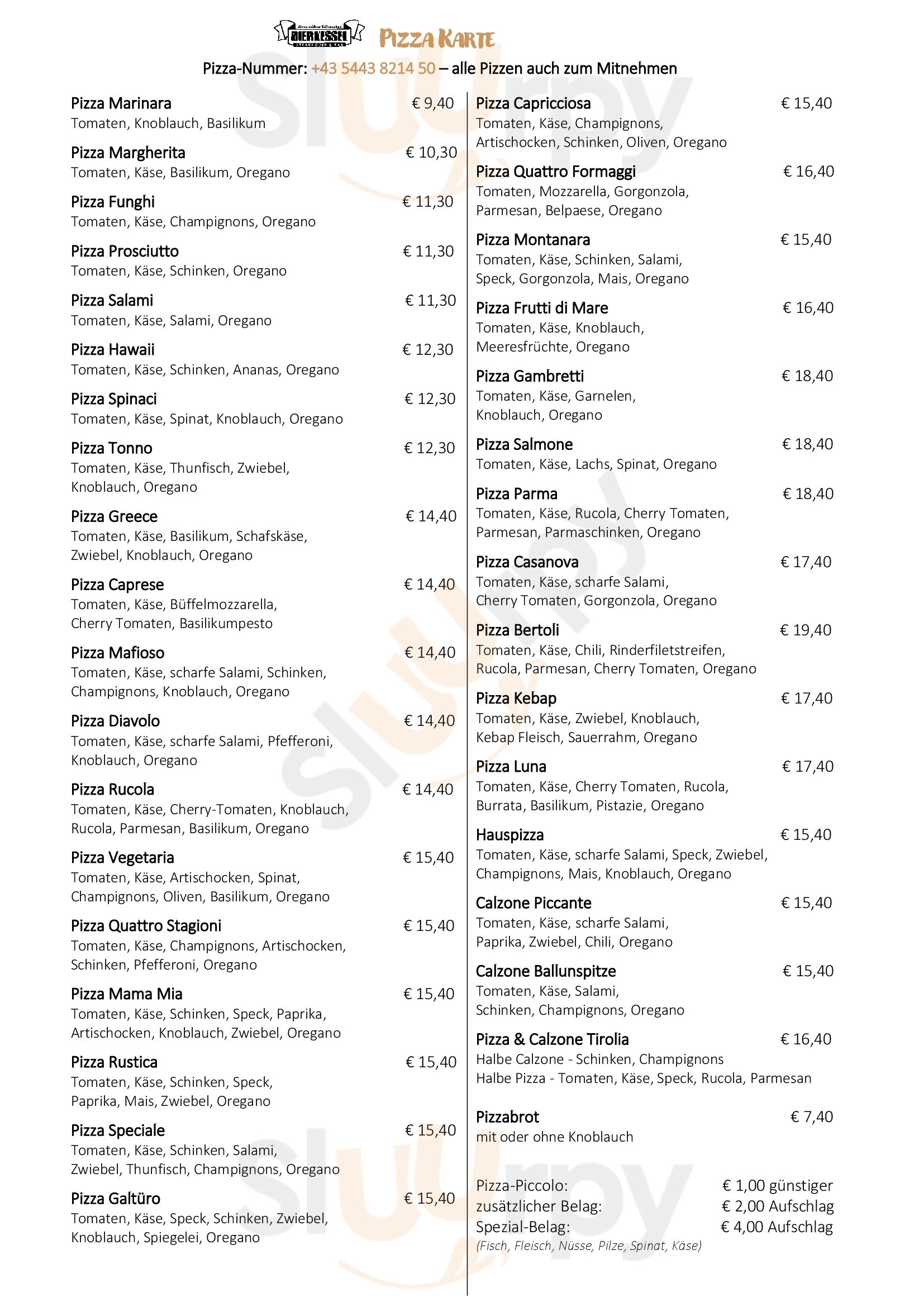 Bierkessel Galtür Menu - 1
