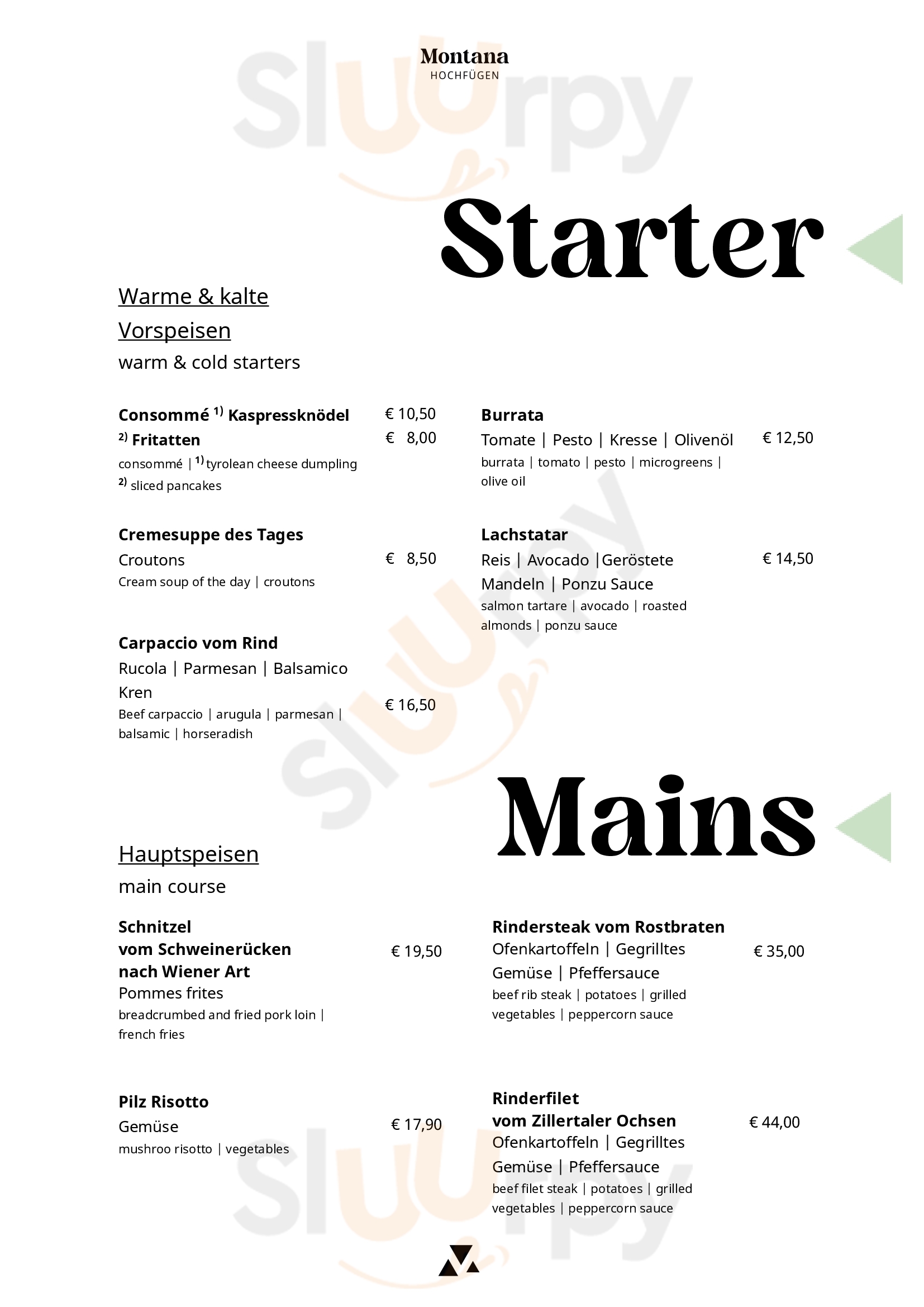 Montana Alm Fügenberg Menu - 1