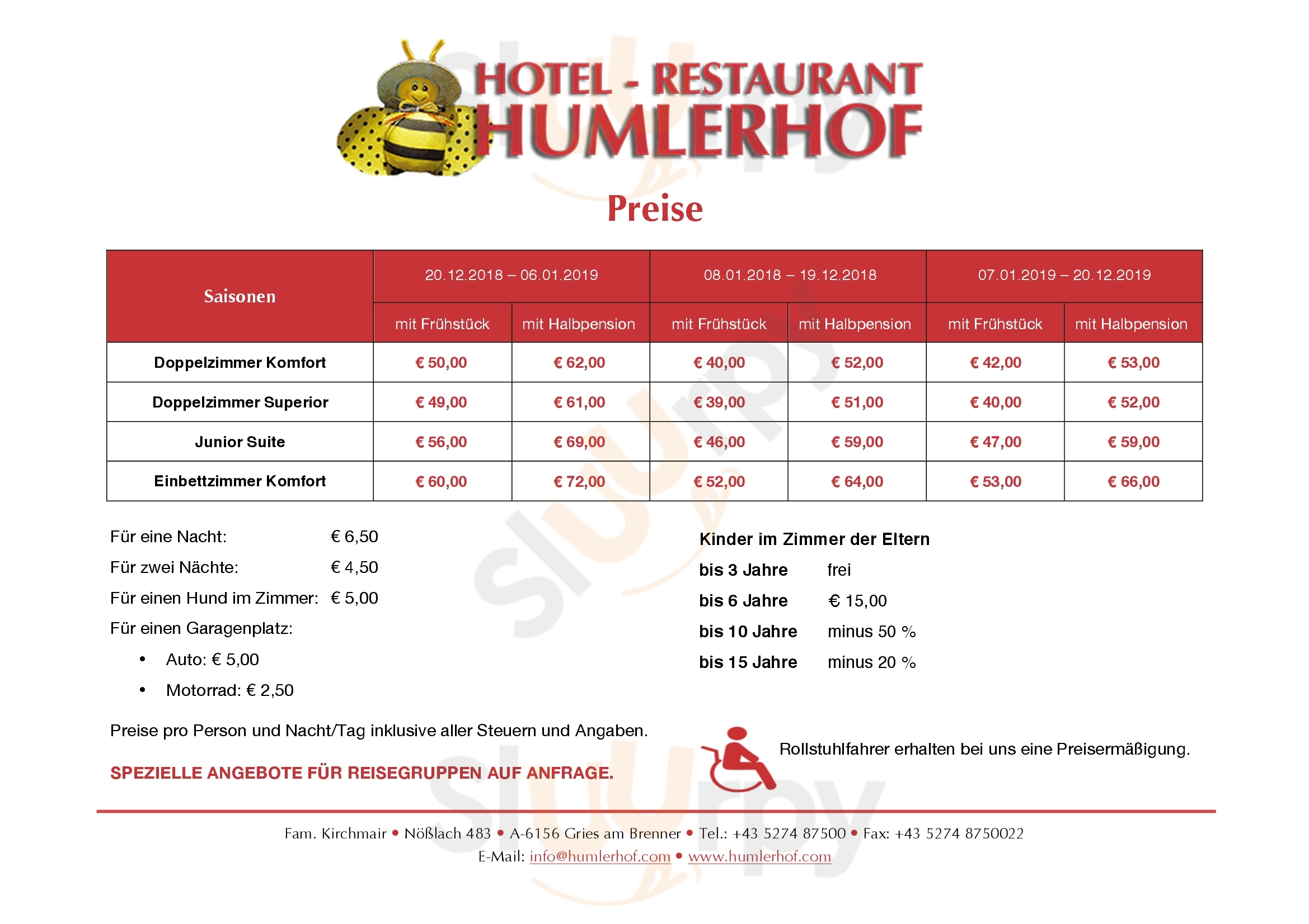 Hotel Restaurant Humlerhof Gries am Brenner Menu - 1
