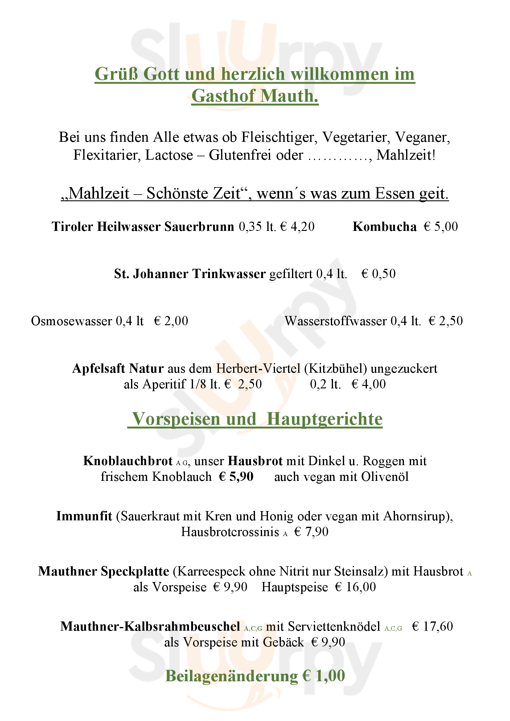 Restaurant Gasthof Mauth St. Johann in Tirol Menu - 1