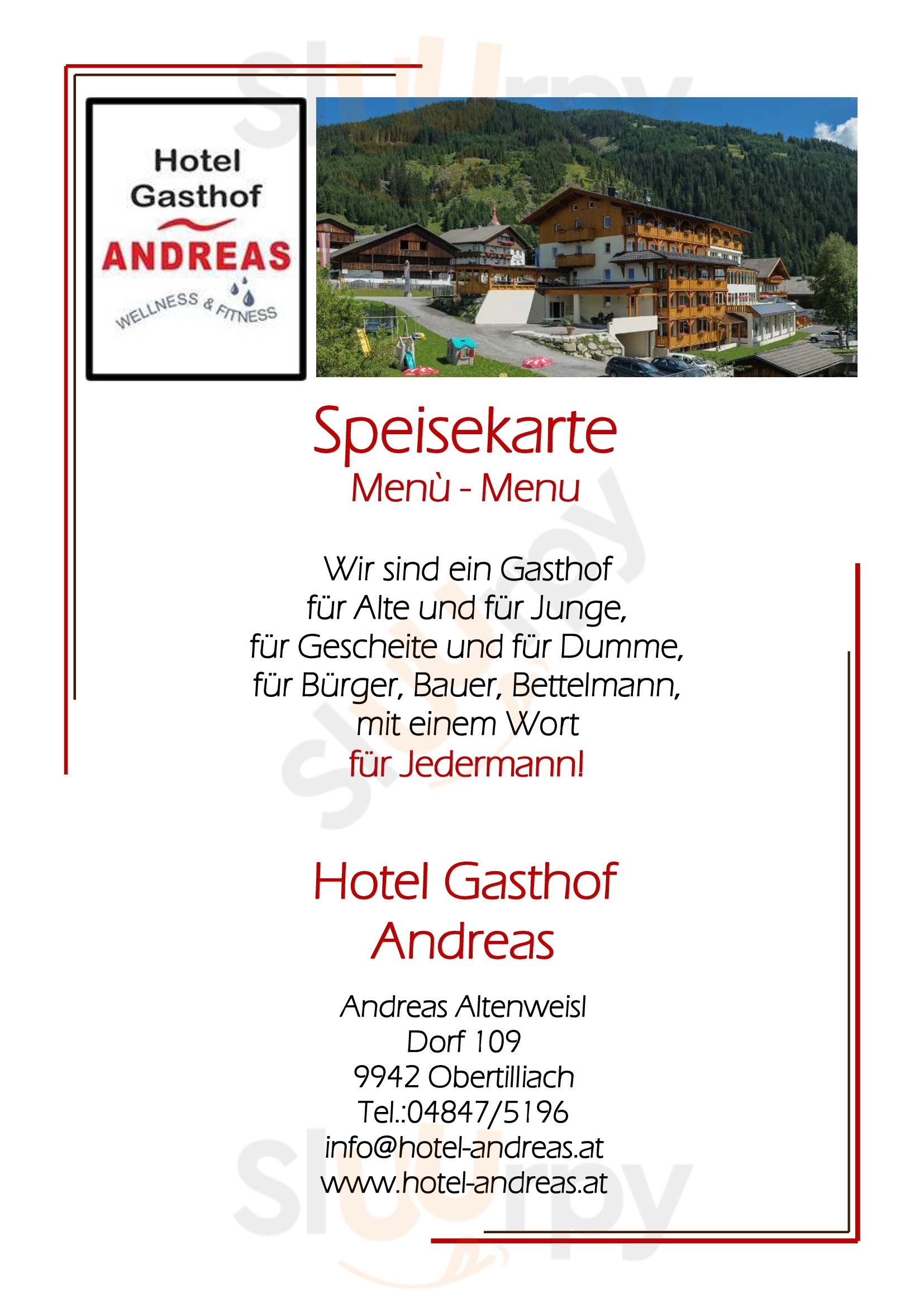 Hotel Gasthof Andreas Obertilliach Menu - 1