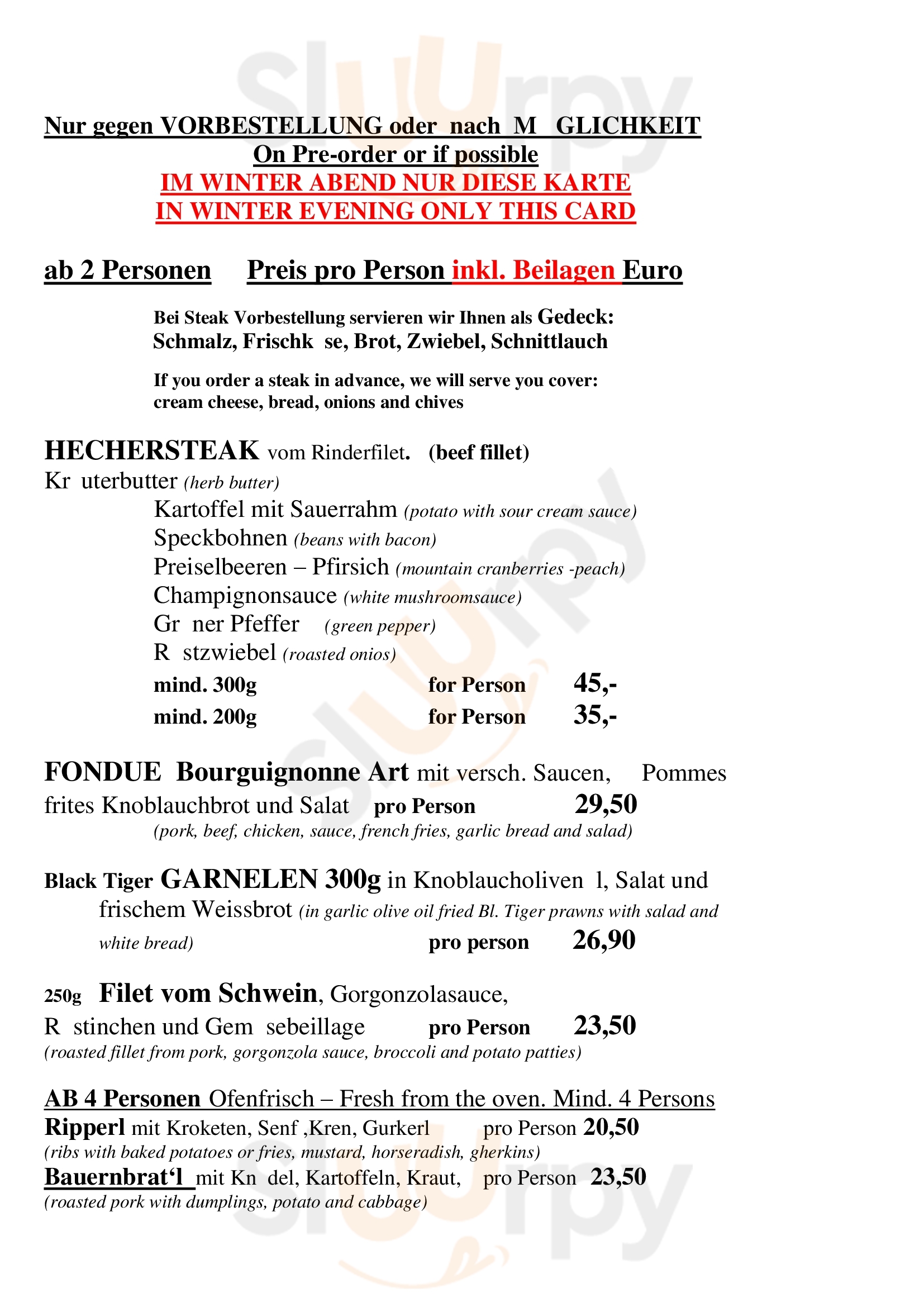 Hecherhütte Viehhofen Menu - 1