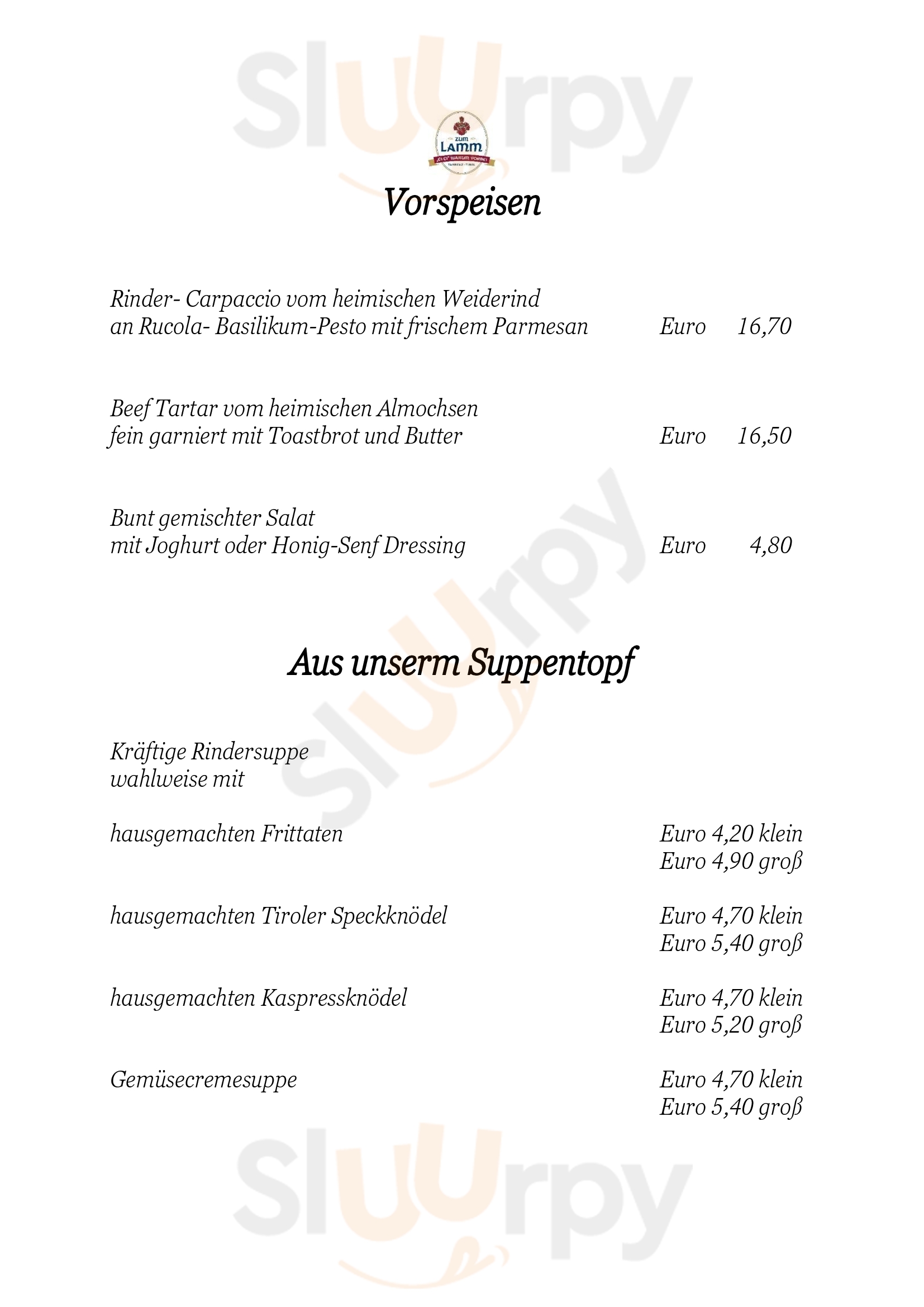Hotel Zum Lamm Restaurant Tarrenz Menu - 1