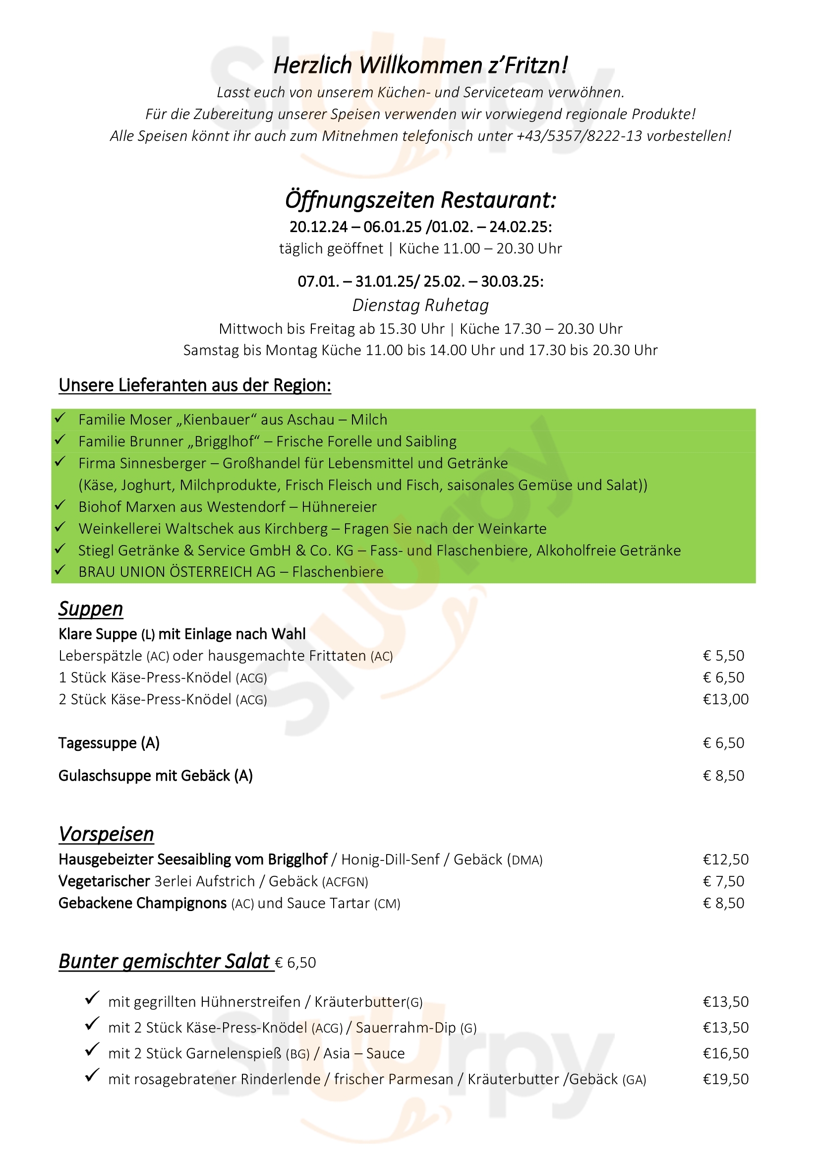 Restaurant Z'fritzn Aschau bei Kirchberg Menu - 1