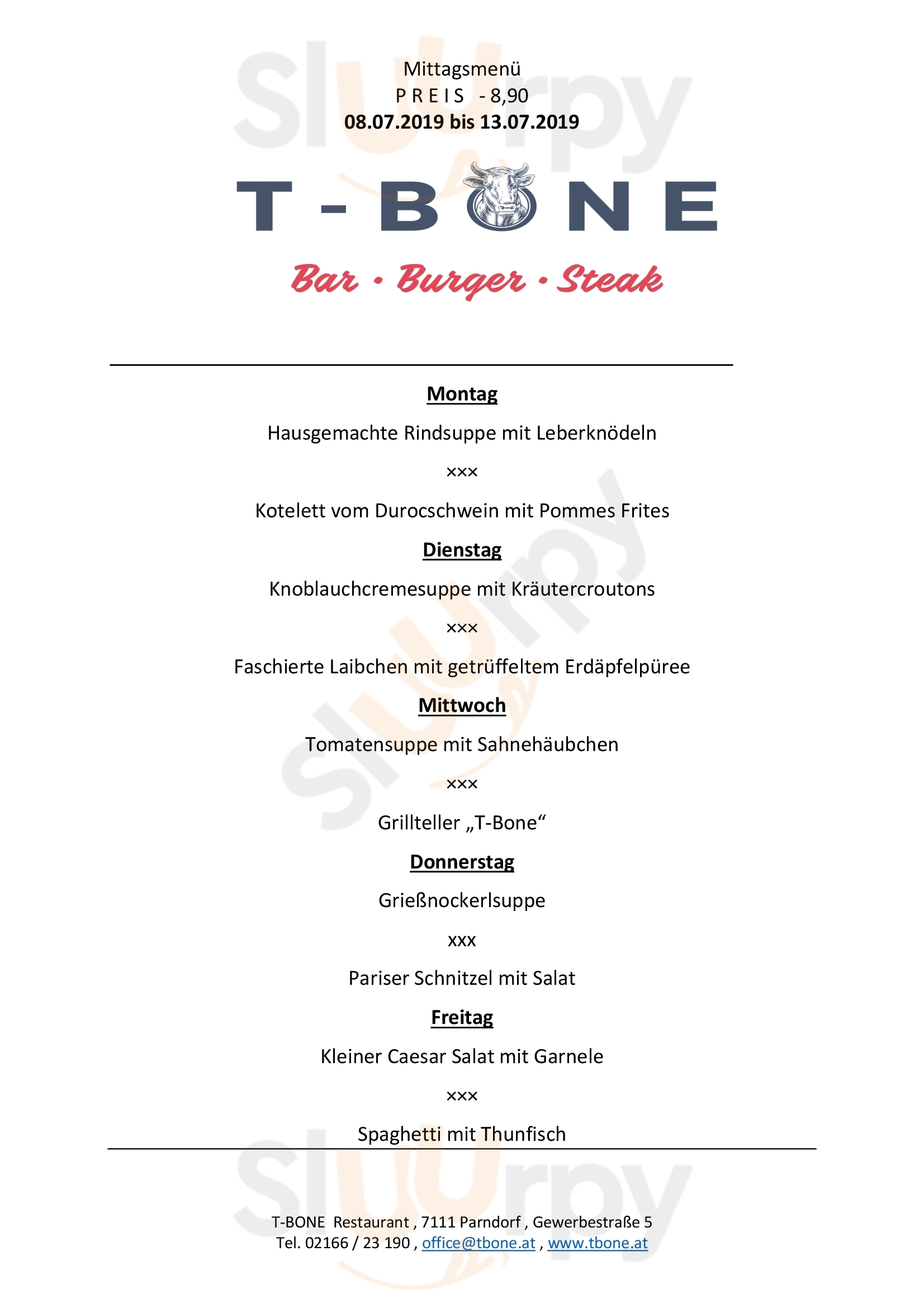T-bone - Bar, Burger & Steak Parndorf Menu - 1