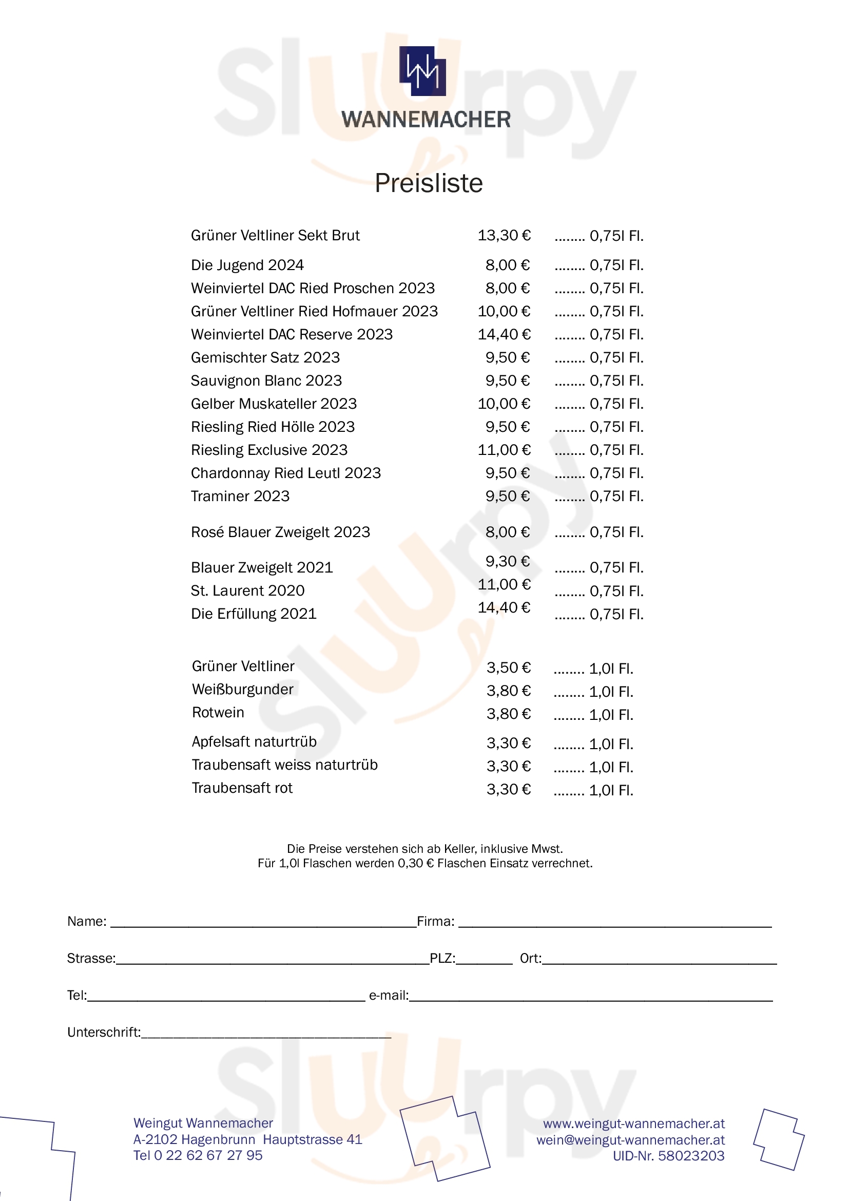 Weingut Wannemacher Hagenbrunn Menu - 1
