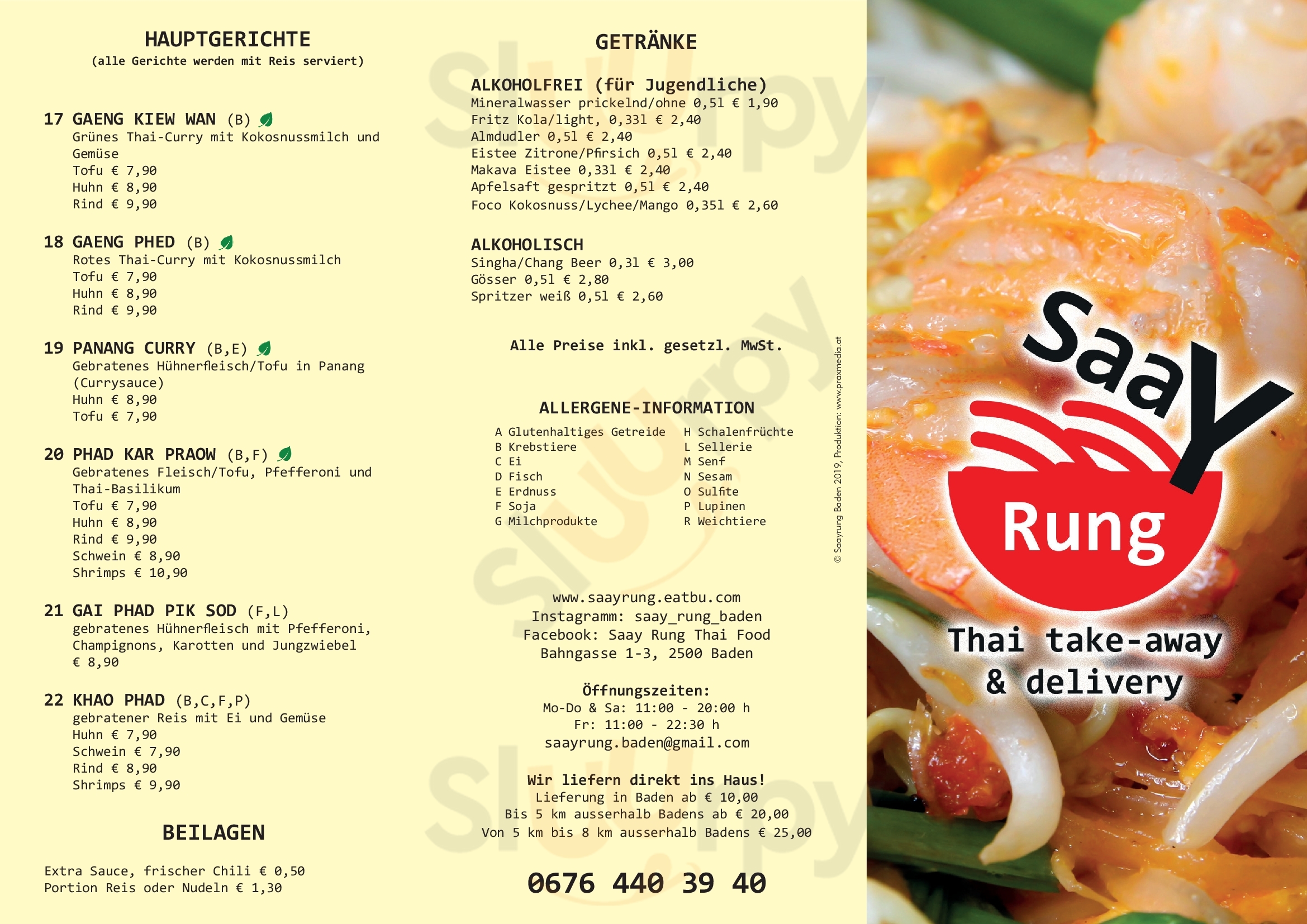 Saay Rung Thai Food Baden Menu - 1
