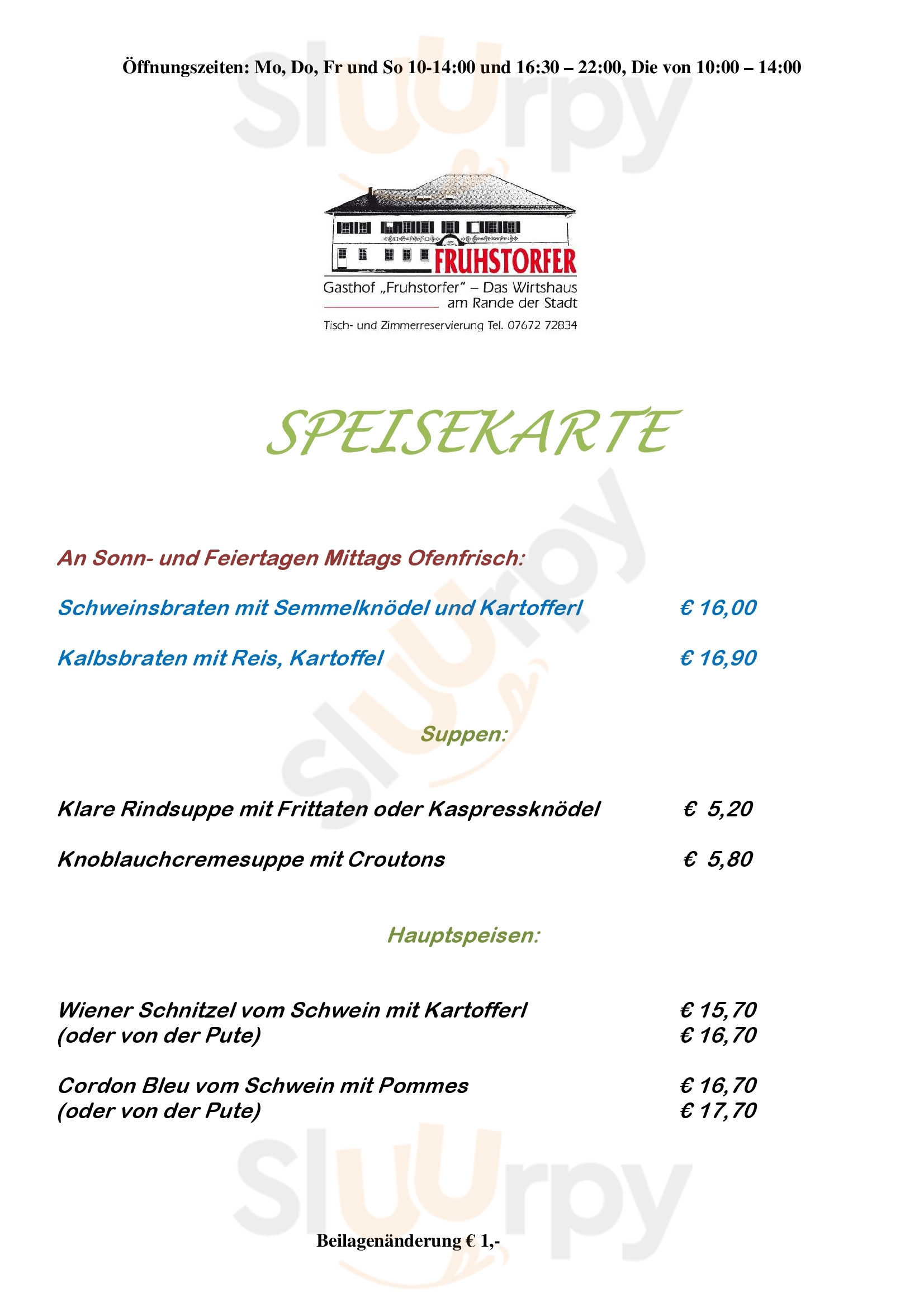 Gasthof Fruhstorfer Timelkam Menu - 1