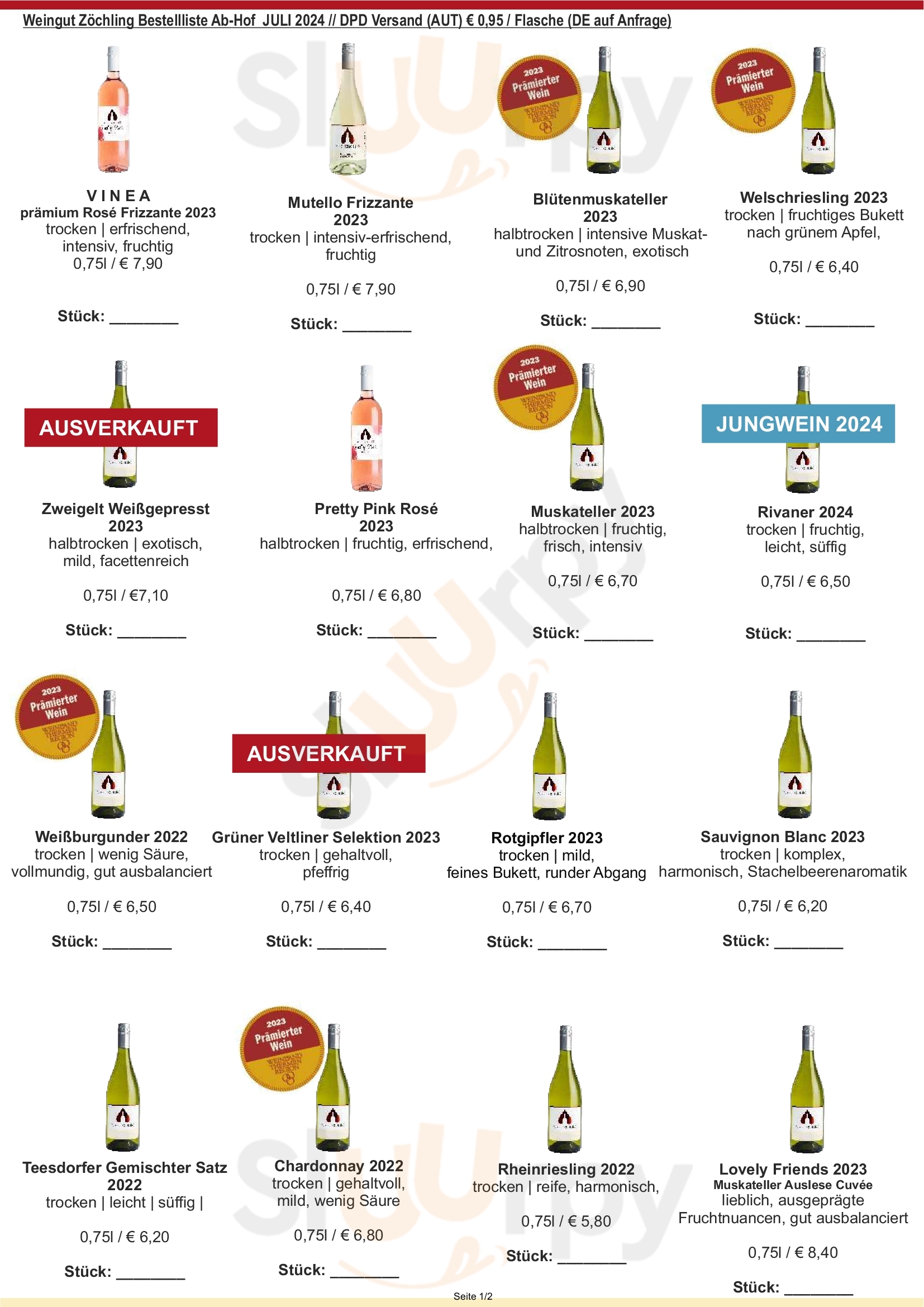 Weingut & Heuriger Herbert Zochling Tattendorf Menu - 1