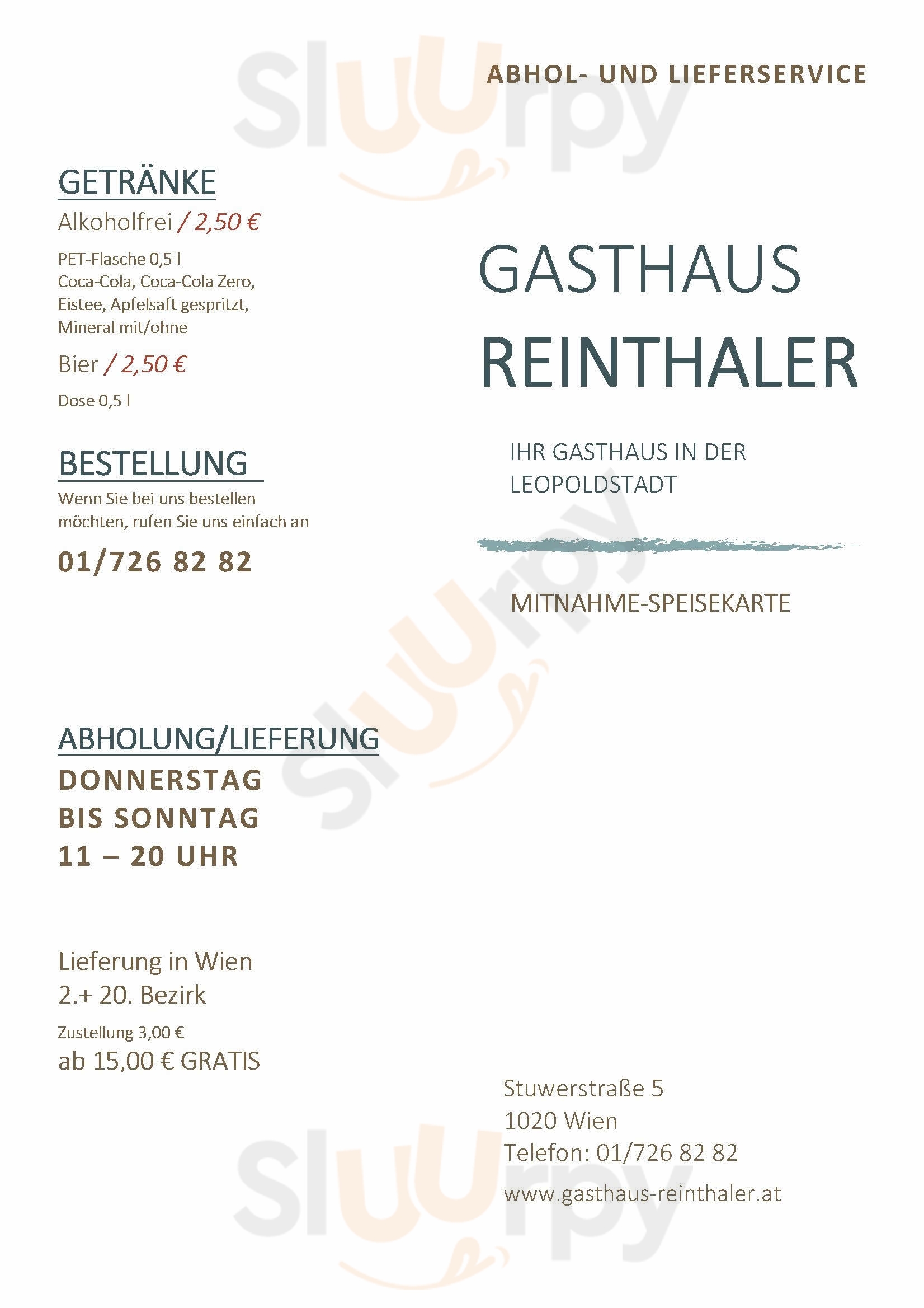 Gasthaus Reinthaler Wien Menu - 1