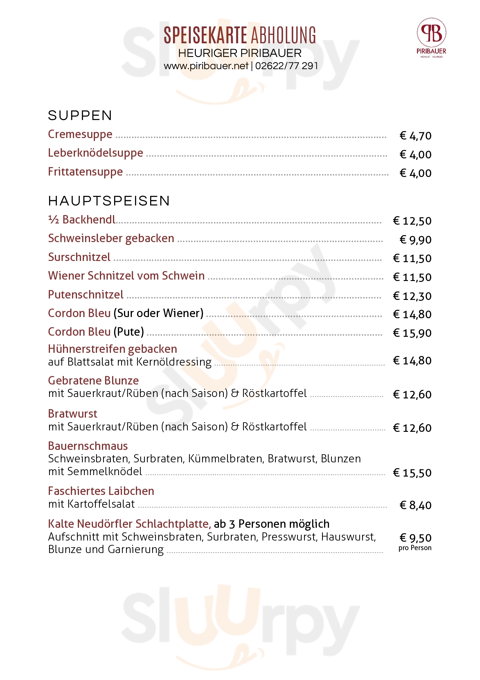 Weingut & Heuriger Piribauer Neudörfl Menu - 1