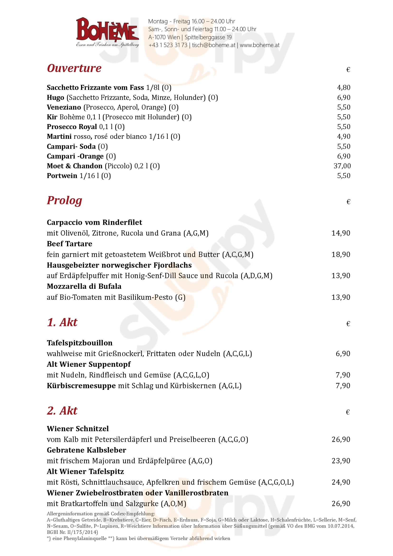 Boheme Wien Menu - 1