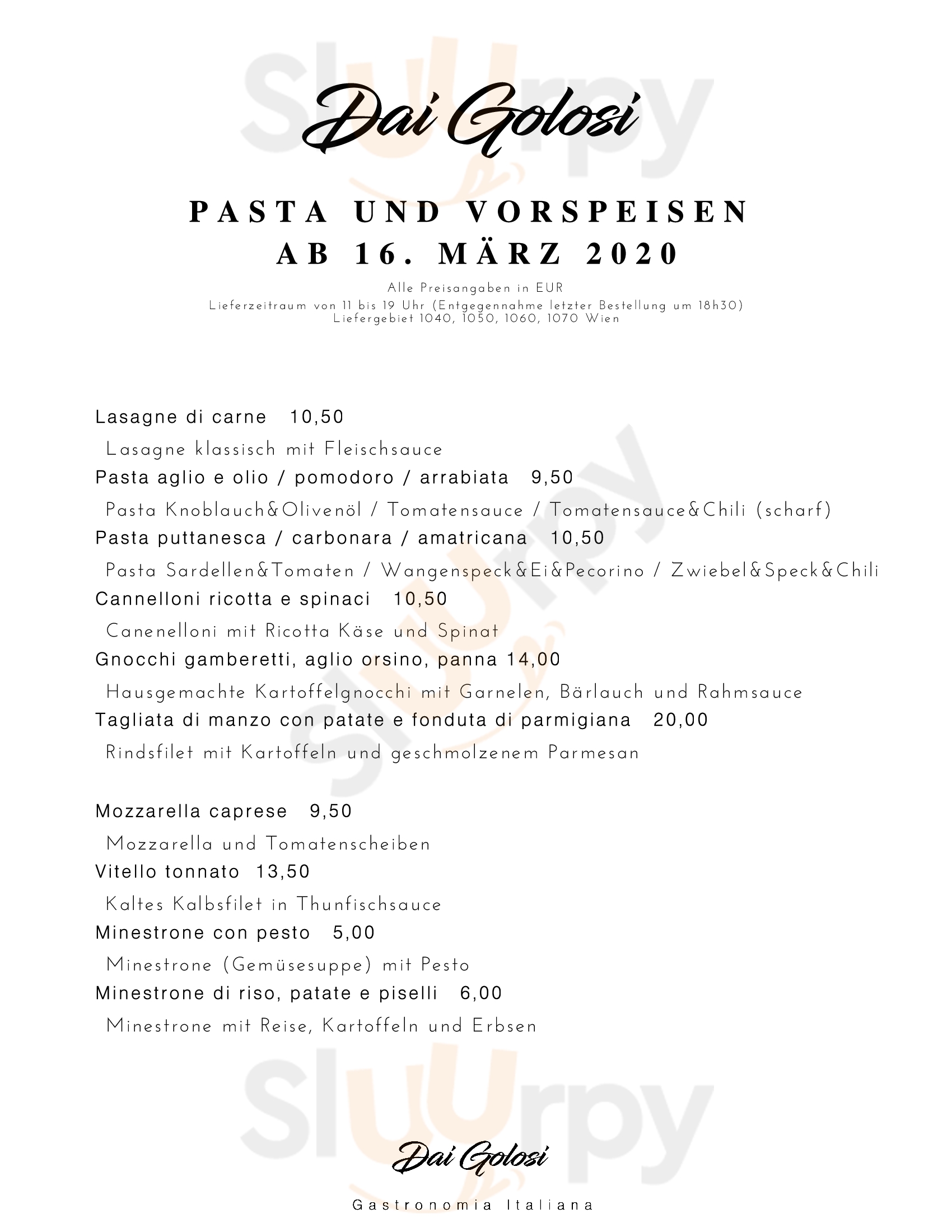 Dai Golosi - Gastronomia Italiana Wien Menu - 1