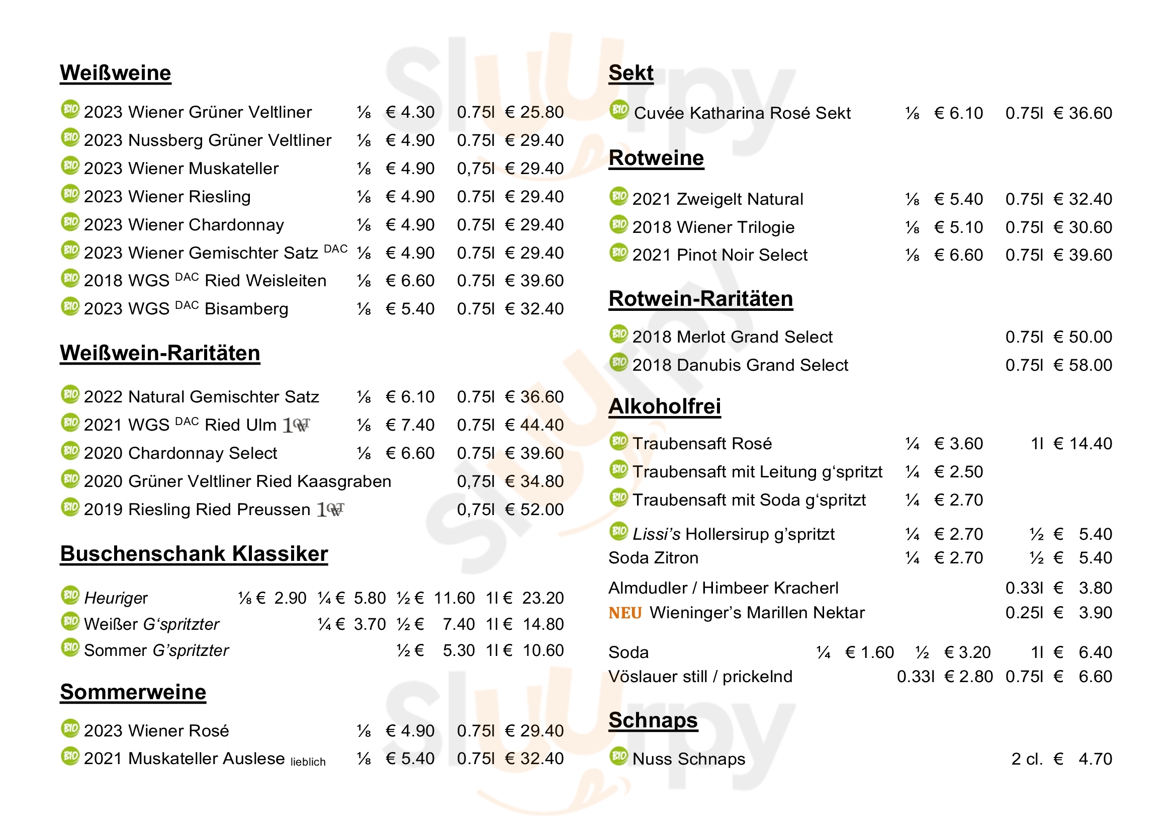 Buschenschank Wieninger Am Nußberg Wien Menu - 1