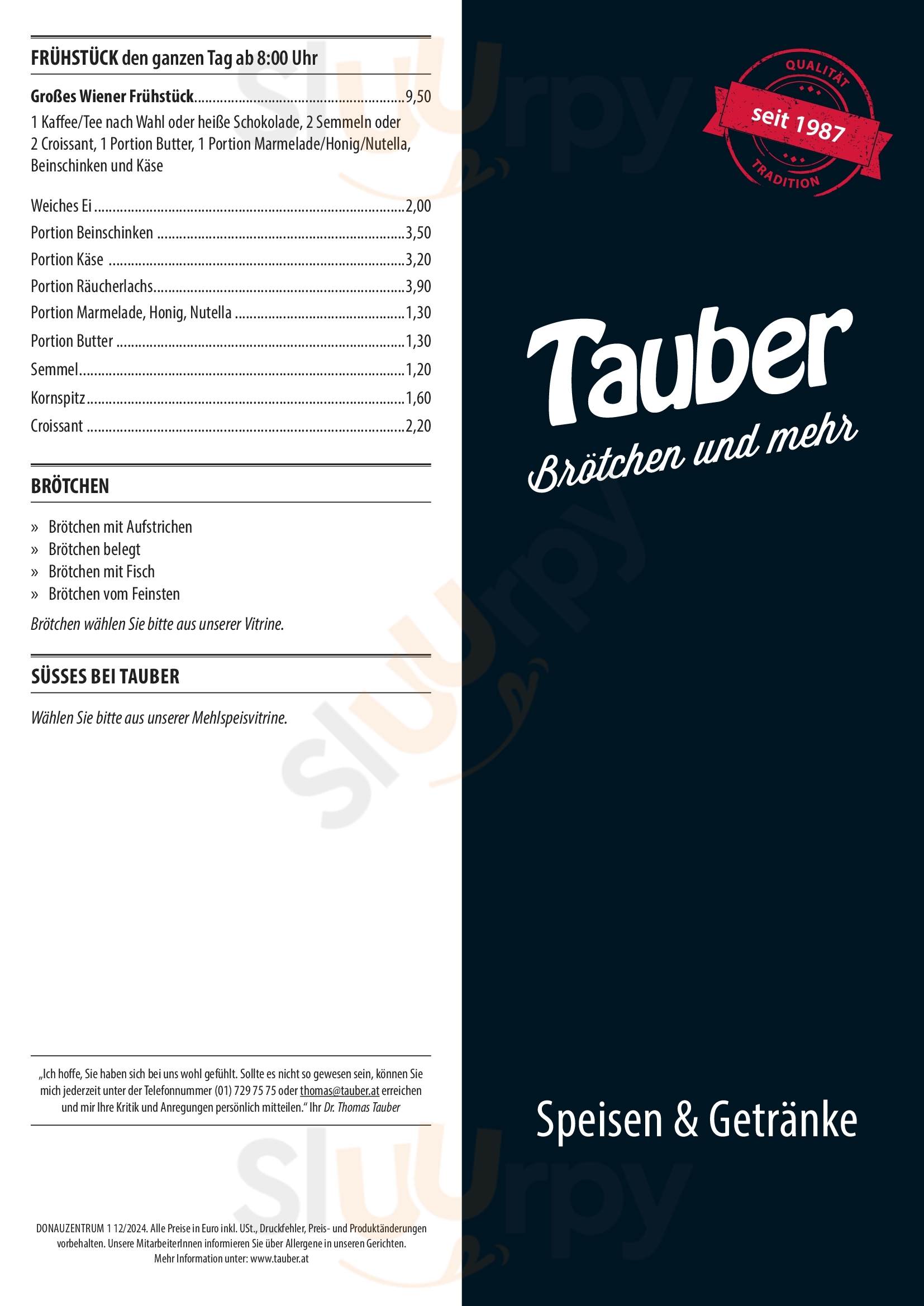 Tauber Brötchen Wien Menu - 1