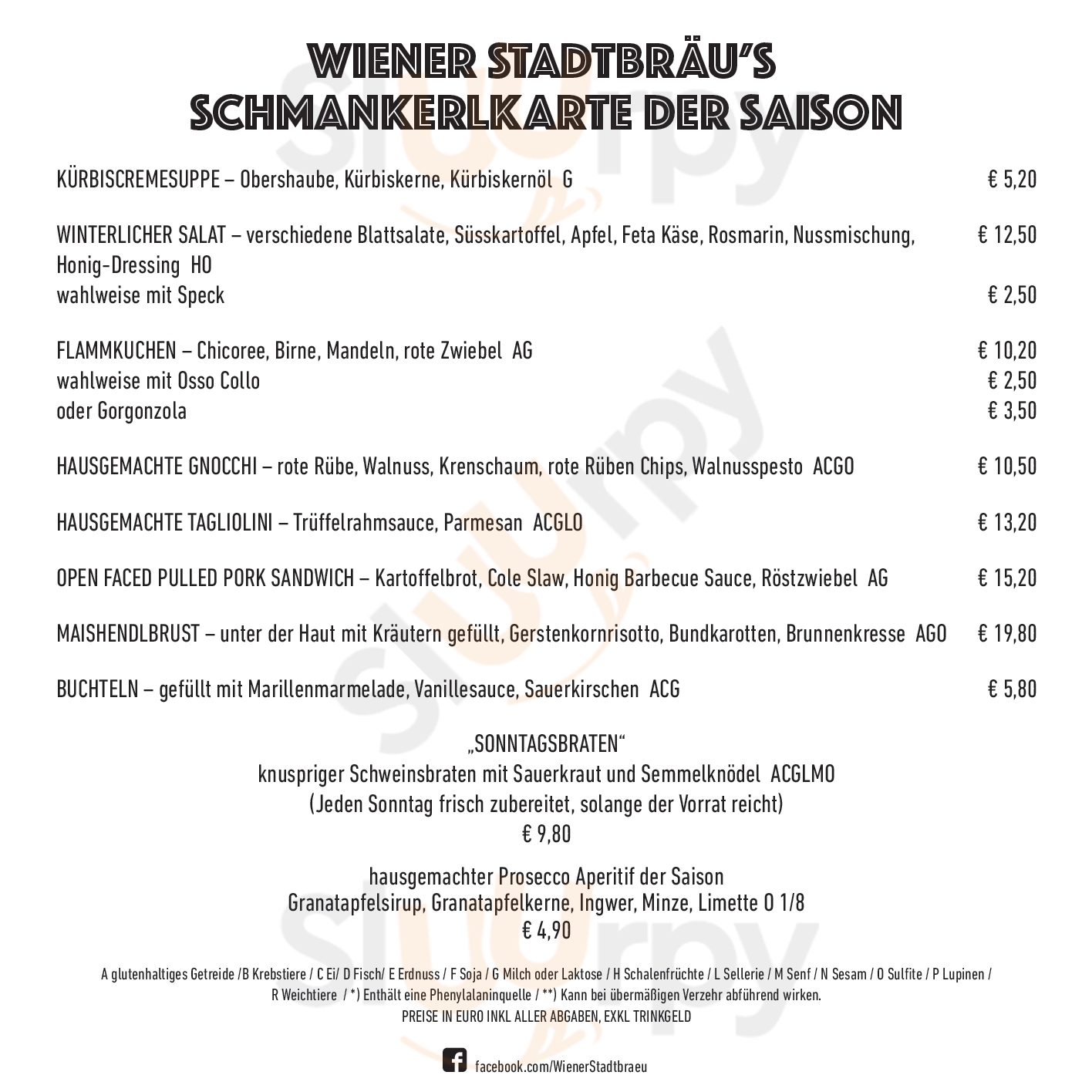 Wienerstadtbraeu Wien Menu - 1