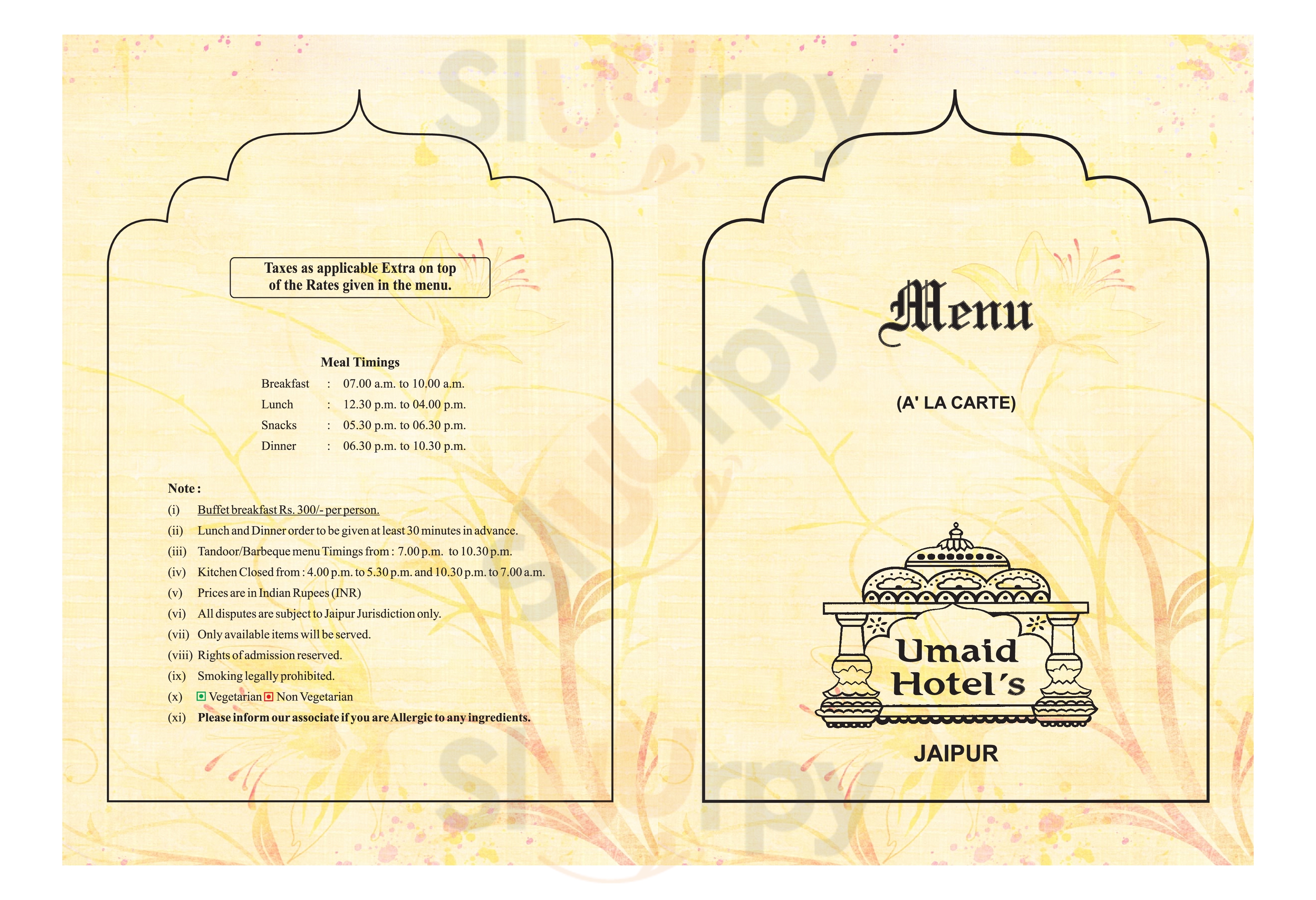 Umaid Bhawan Restaurant Jaipur Menu - 1