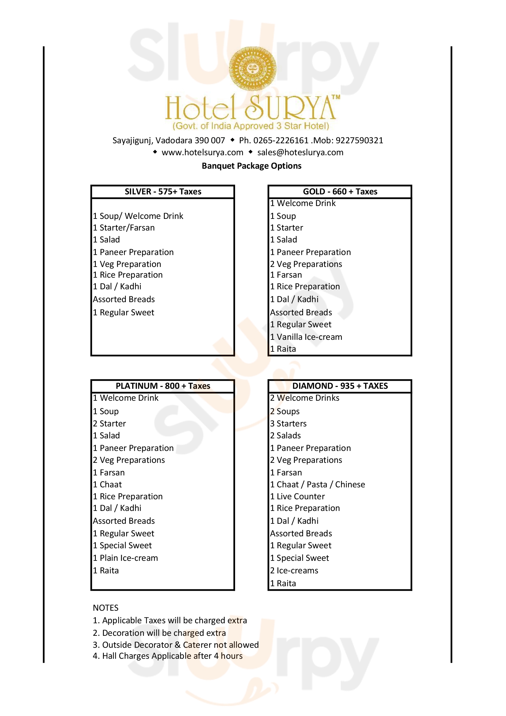 Hotel Surya Vadodara Menu - 1