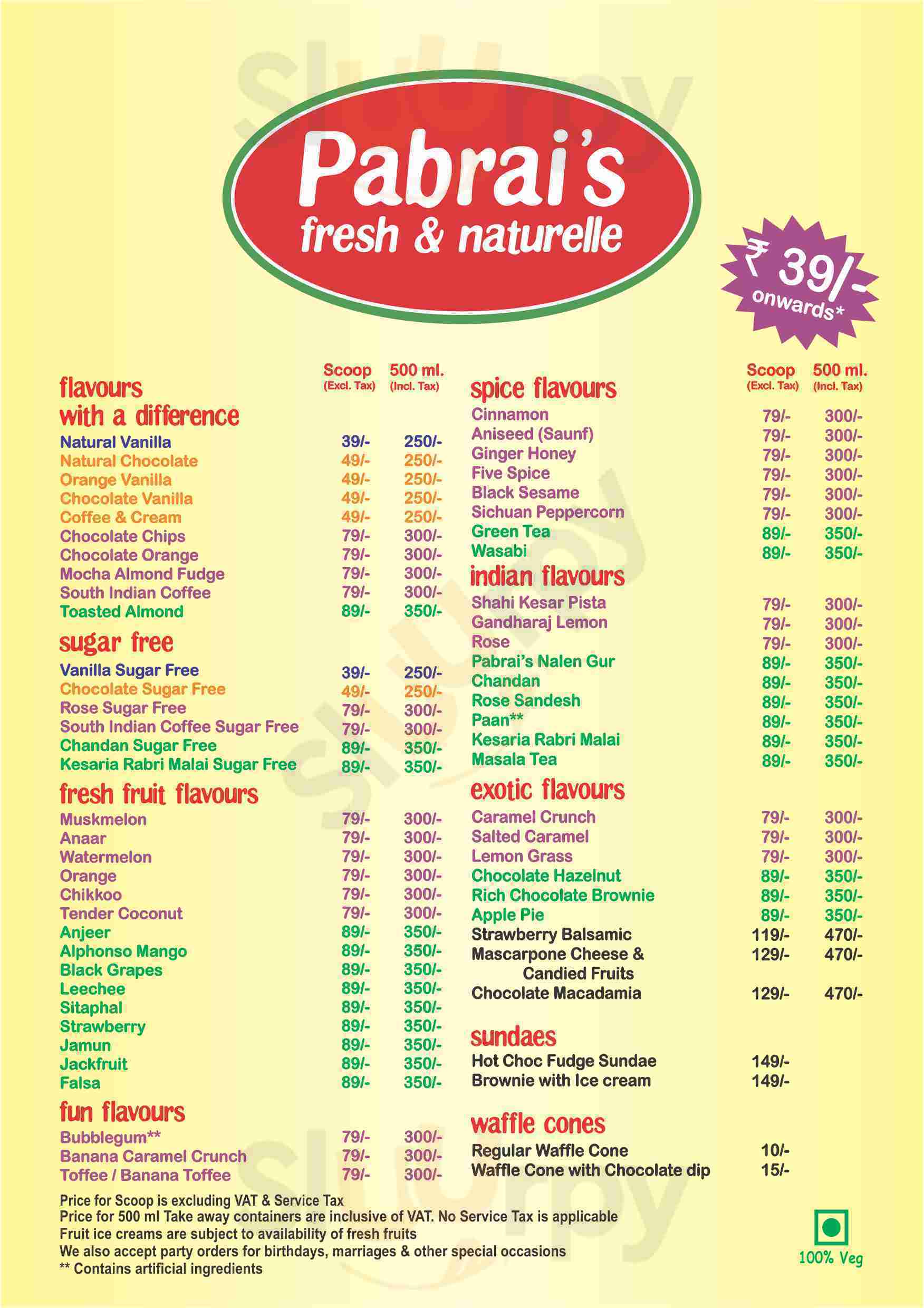 Pabrai's Fresh And Naturelle Ice Cream Coimbatore Menu - 1