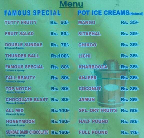 Famous Ice Cream menù, Hyderabad Food Sluurpy