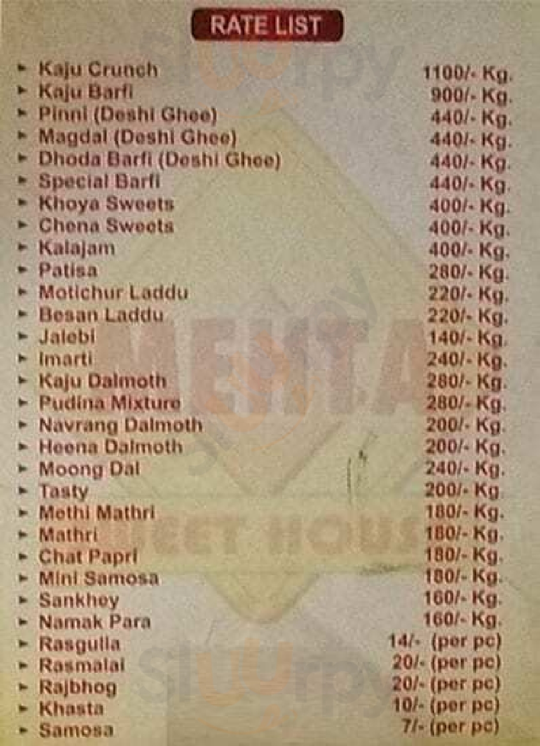 Mehta Sweet House Lucknow Menu - 1