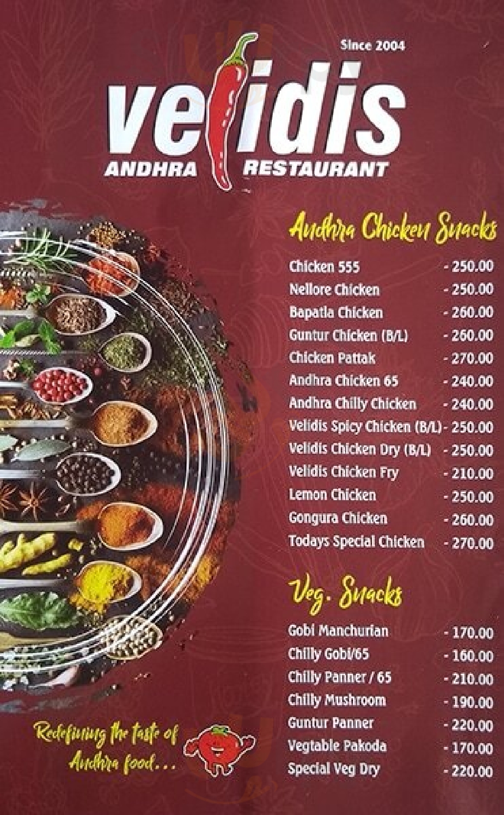 Velidis Chennai (Madras) Menu - 1