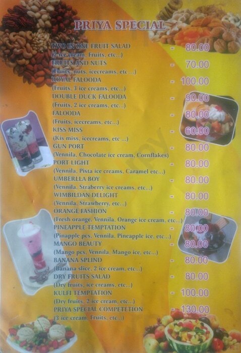 Priya Juice And Cakes Coimbatore Menu - 1