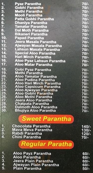 Paratha Shop Jaipur Menu - 1