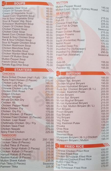 Hotel Runs Restaurant Chennai (Madras) Menu - 1