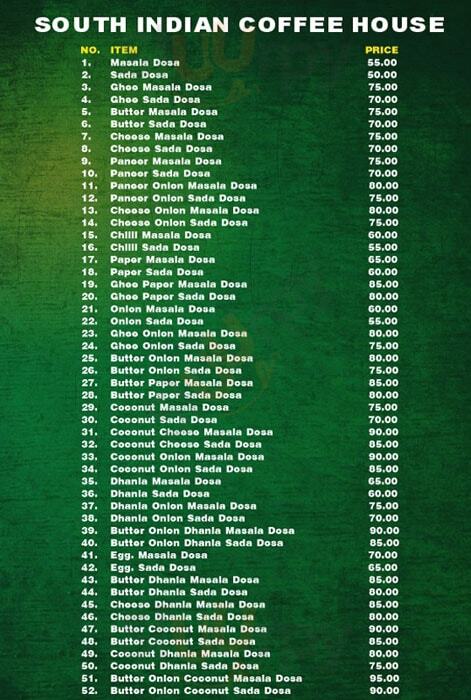 South Indian Coffee House Kolkata (Calcutta) Menu - 1