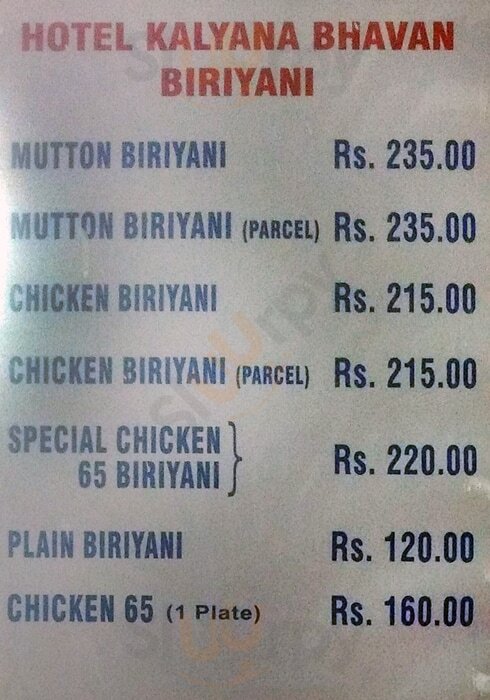 Kalyana Bhavan Biryani Chennai (Madras) Menu - 1