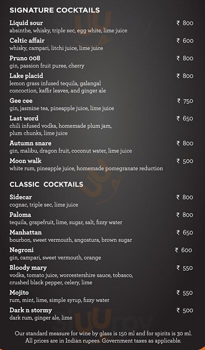 Liquid Lounge And Bar Bengaluru Menu - 1