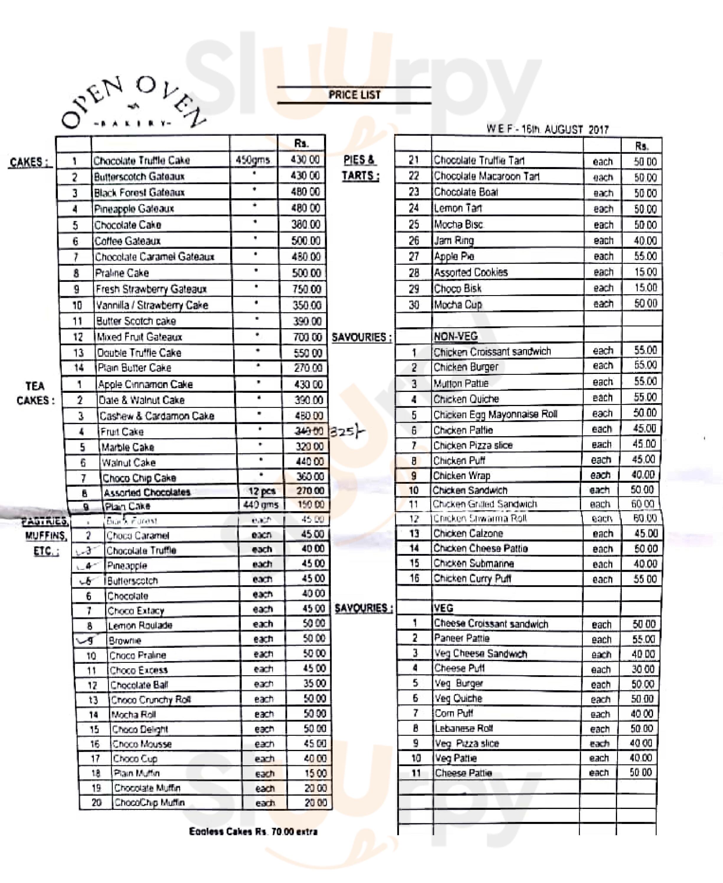 Open Oven Kolkata (Calcutta) Menu - 1