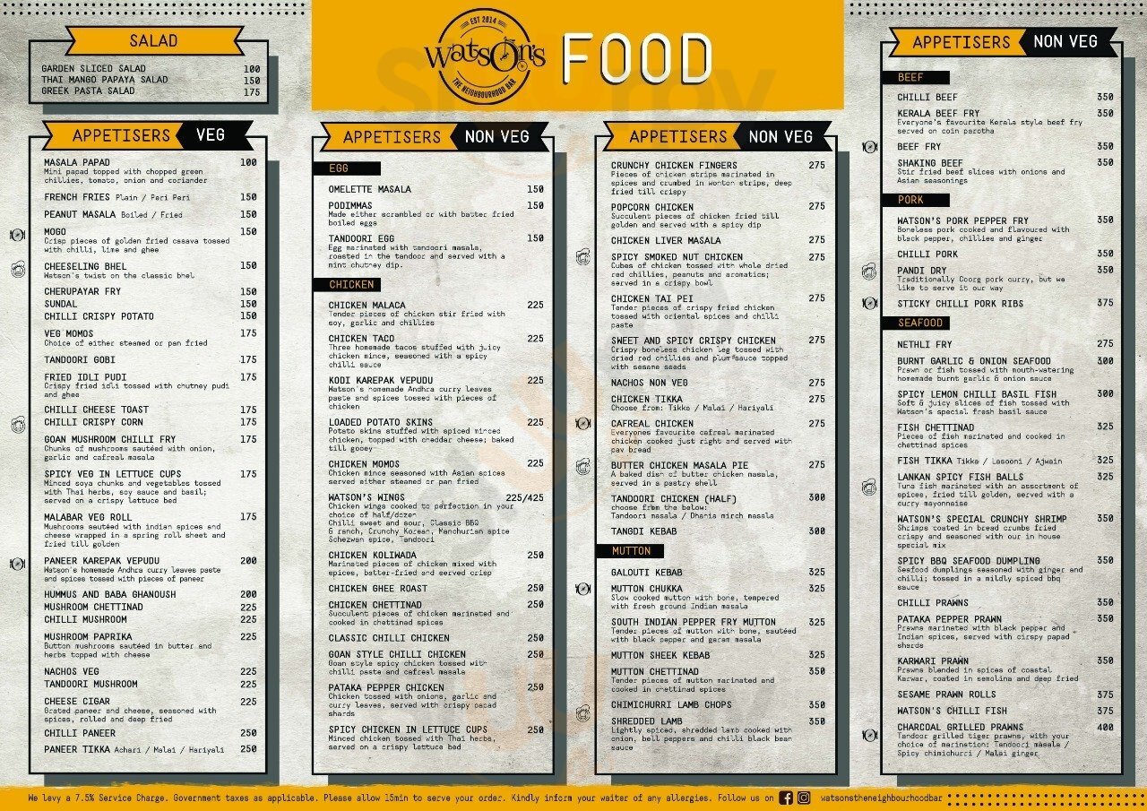 Watson's The Grub Pub Chennai (Madras) Menu - 1