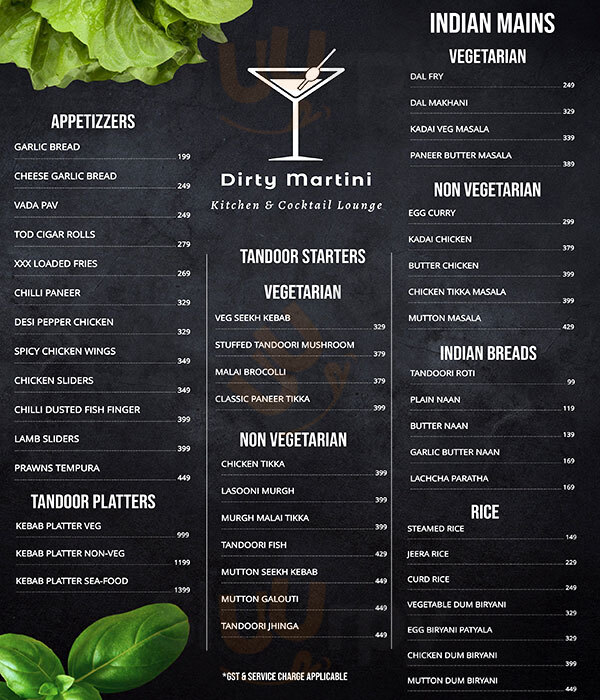 Dirty Martini - Kitchen & Cocktail Bar Hyderabad Menu - 1