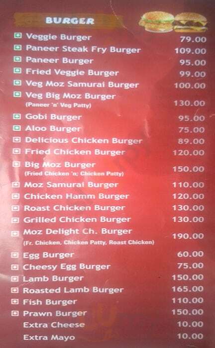 Moz Burger Chennai (Madras) Menu - 1