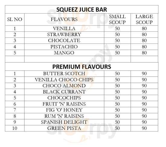 Squeez Juice Bar Bengaluru Menu - 1
