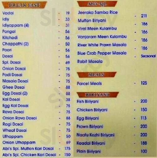 Abi's Chettinadu Kitchen Chennai (Madras) Menu - 1