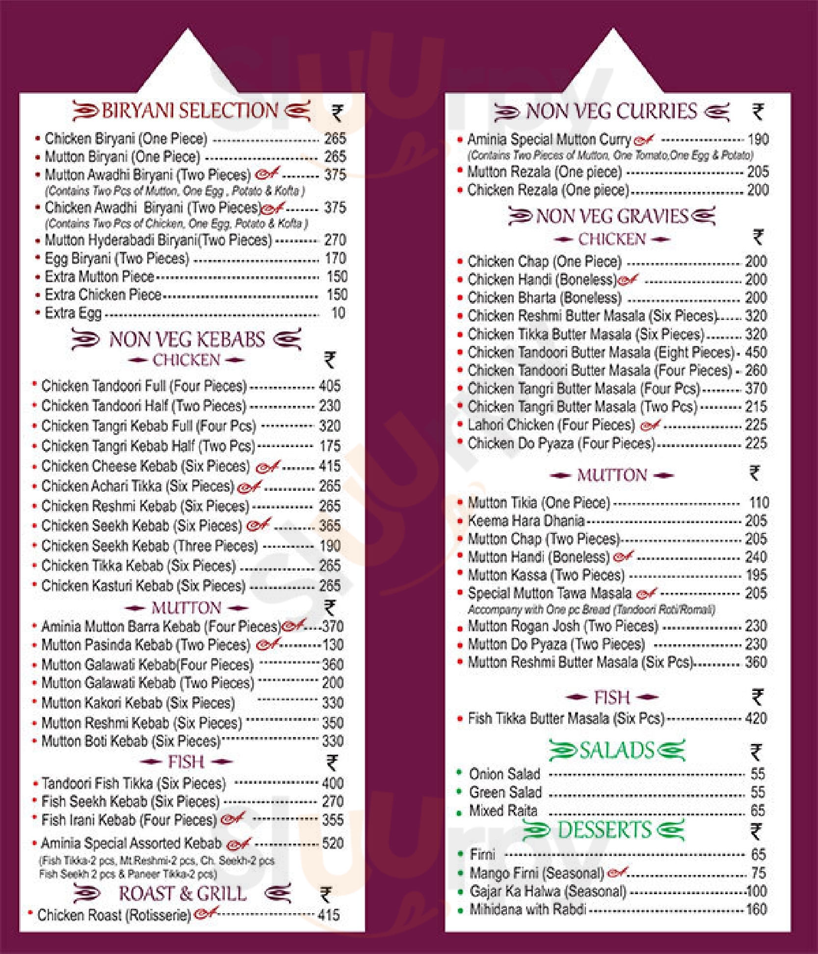 Aminia, Shyambazar Kolkata (Calcutta) Menu - 1